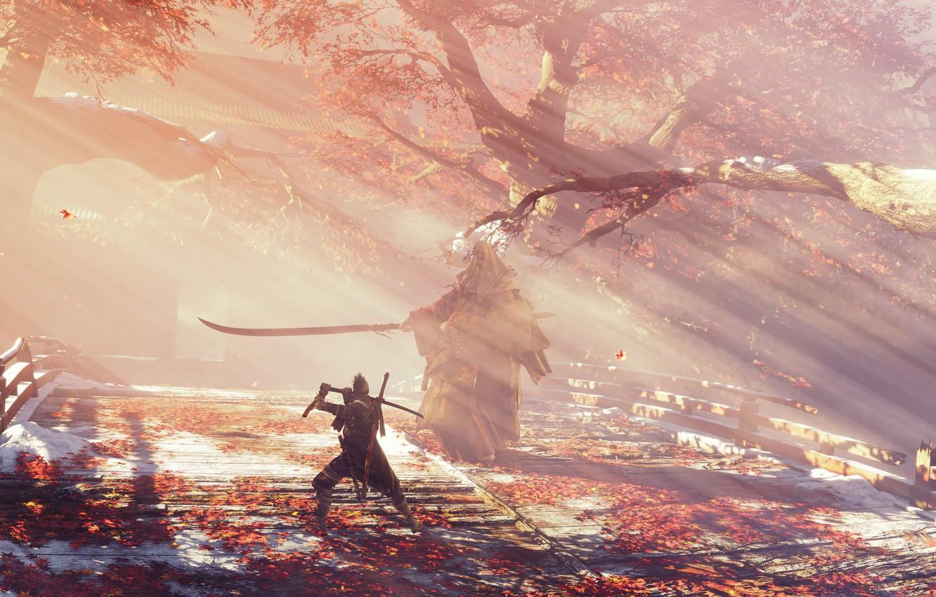 1332x850 Wallpaper leaves, fog, the game, Japan, wolf, sword, sword, art, action, prosthesis, the fight, wolf, samurai, sinobi, from software, Sekiro: Shadows Die Twice image for desktop, section игры