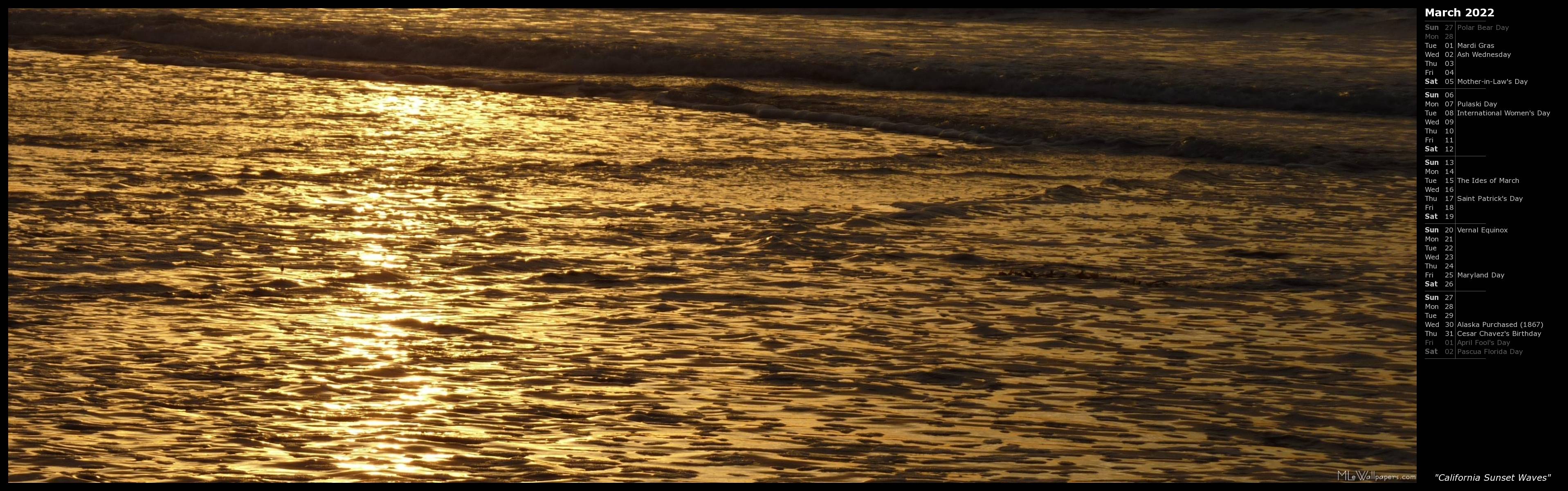 3834x1200 MLeWallpaper.com Sunset Waves (Calendar)