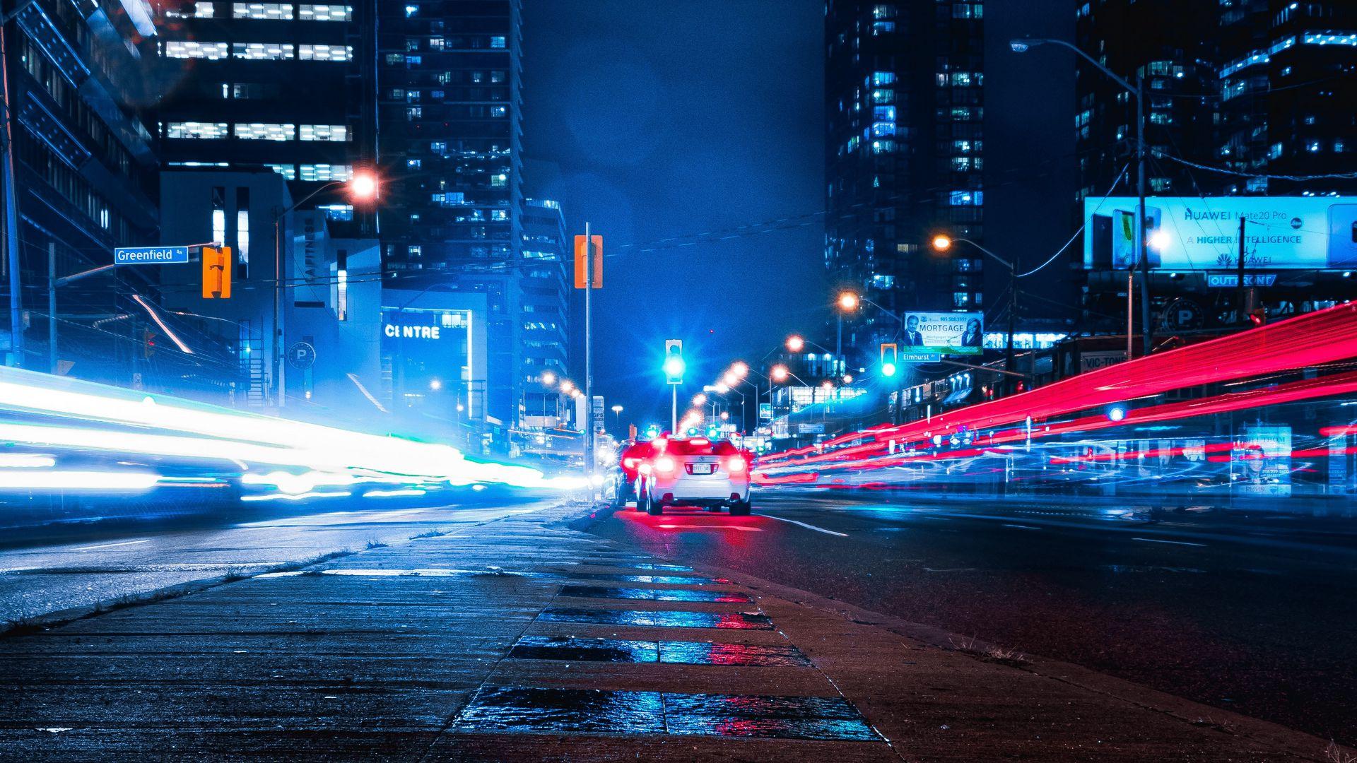 1920x1080 Night City, Cars, Road Wallpaper Free Download