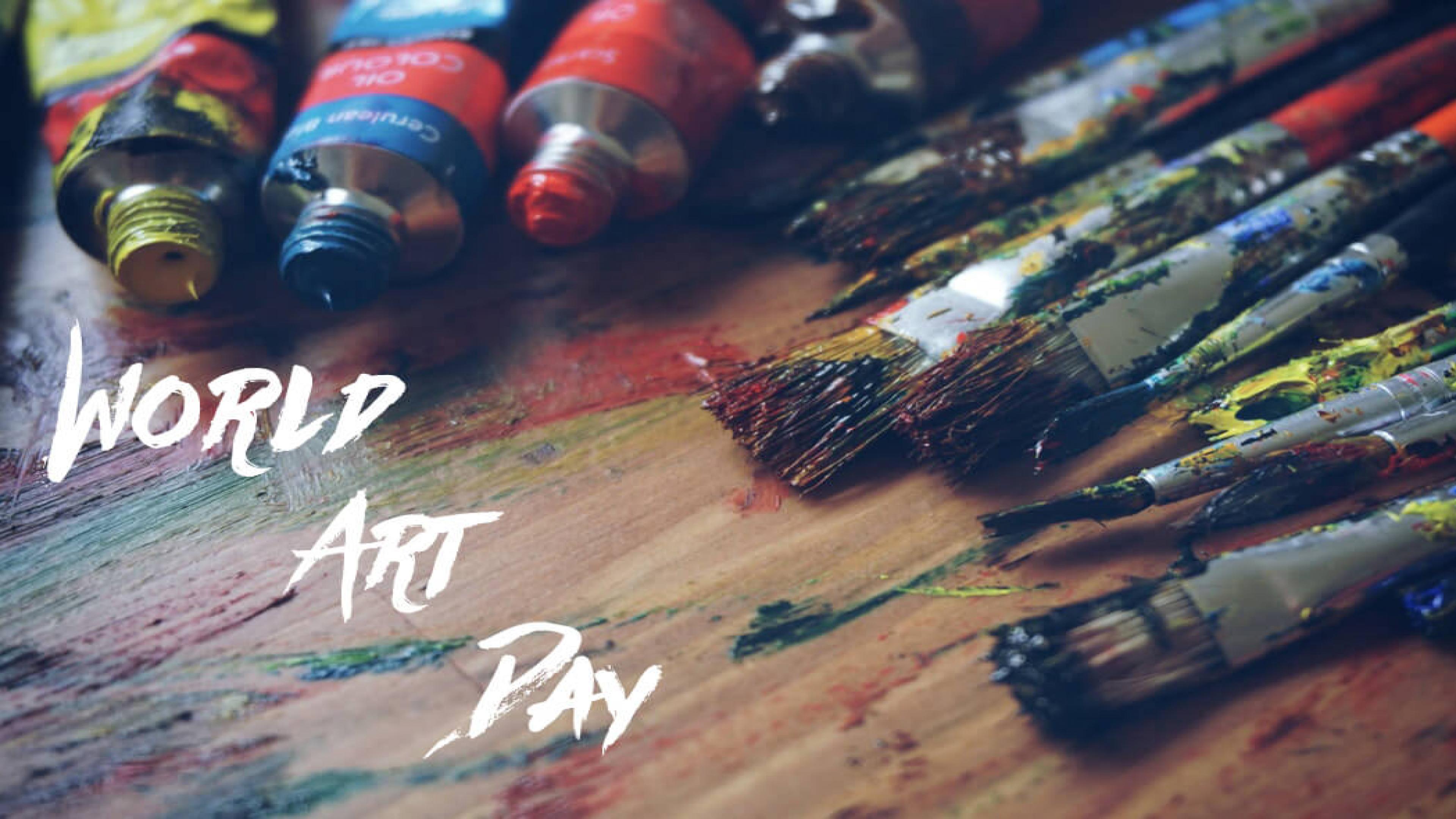 3840x2160 Happy World Art Day Paintings Paint Brushes Colors HD Wallpaper