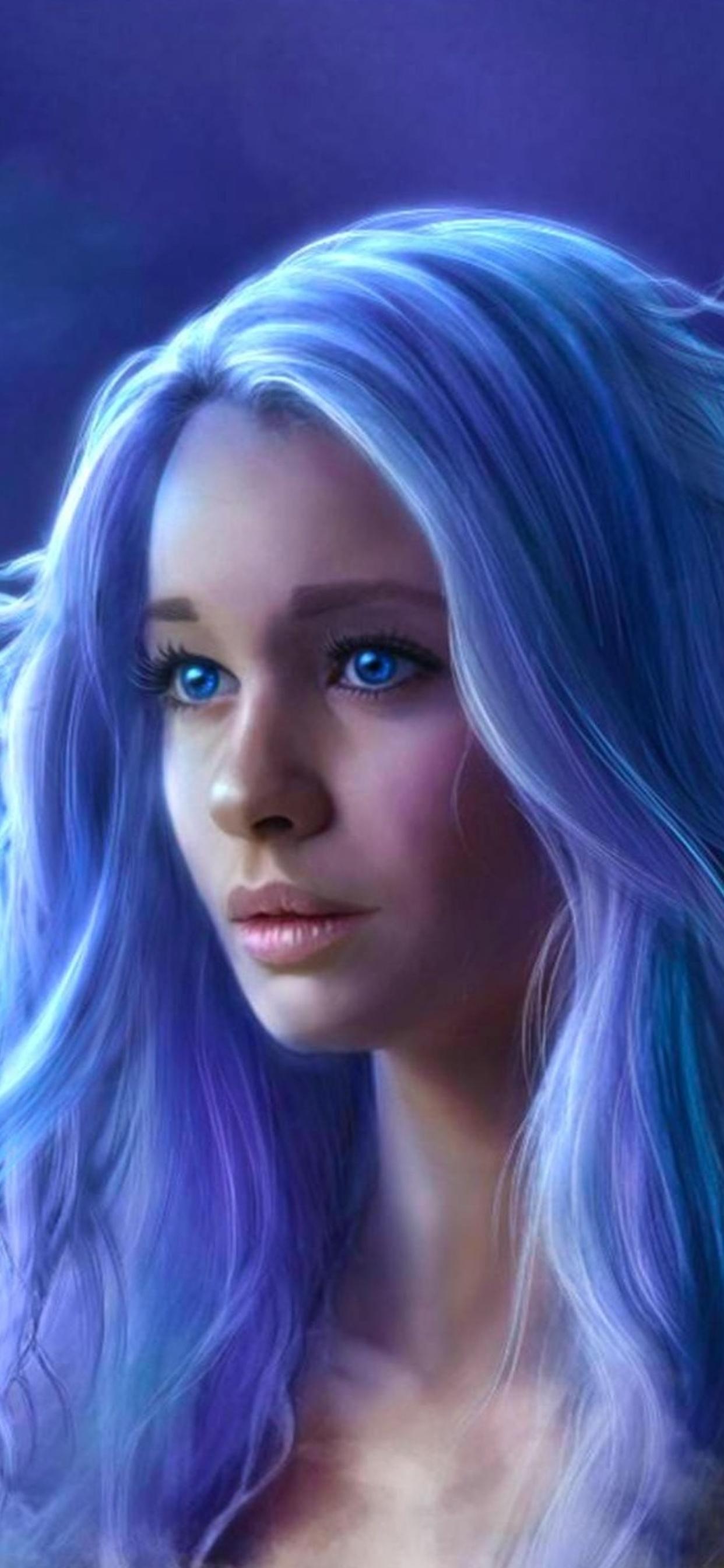 1242x2688 Blue Eyes Blue Hair Fantasy Girl Long Hair Woman iPhone XS MAX HD 4k Wallpaper, Image, Background, Photo and Picture