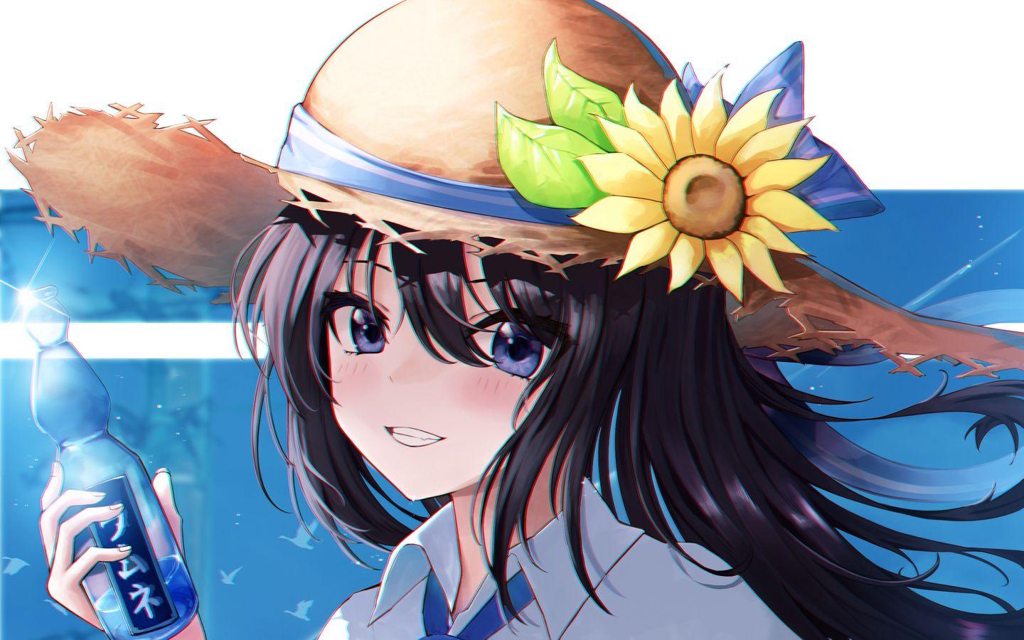 1440x900 Download wallpaper 1440x900 girl, hat, smile, happy, anime, art widescreen 16:10 HD background