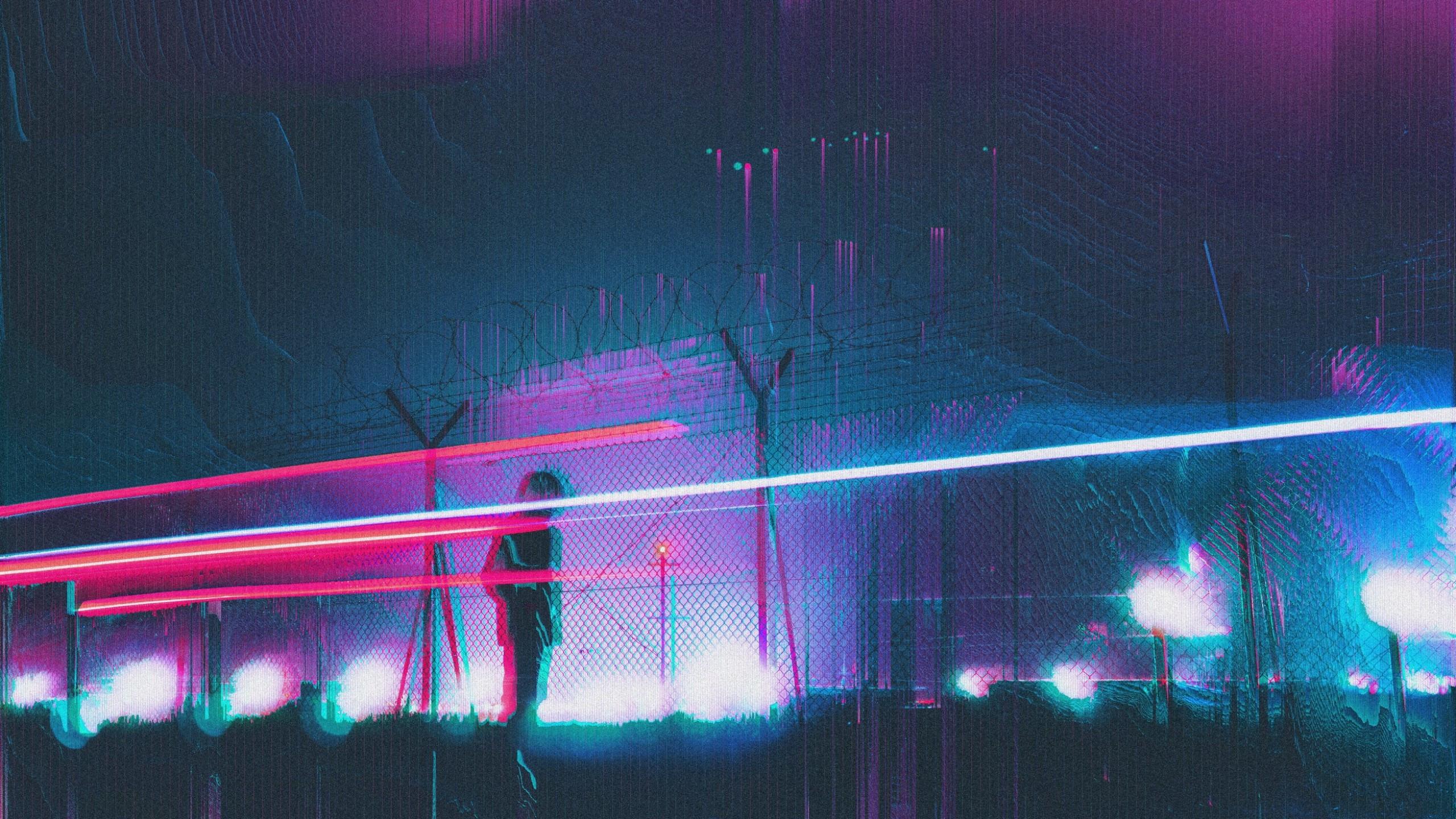 2560x1440 Download 2560x1440 Glitch Art, Man, Fence, Creepy Wallpaper for iMac 27 inch
