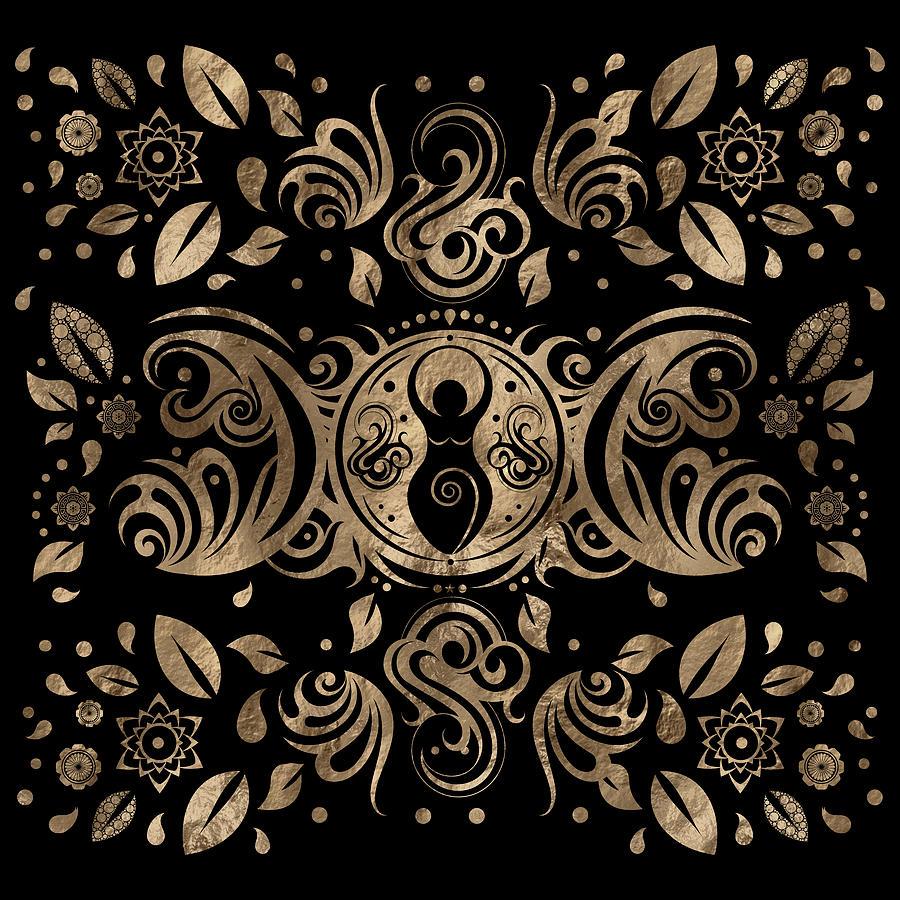 900x900 Triple Moon Goddess Gold and Black Digital Art