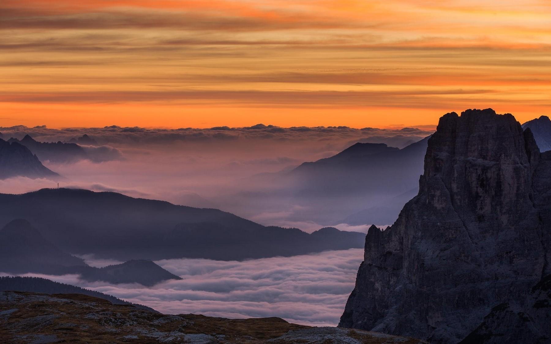 1800x1125 mist, Landscape, Morning, Nature, Sunrise, Mountain, Alps, Italy, Clouds, Sky, Summer, Dolomites (mountains) Wallpaper HD / Desktop and Mobile Background