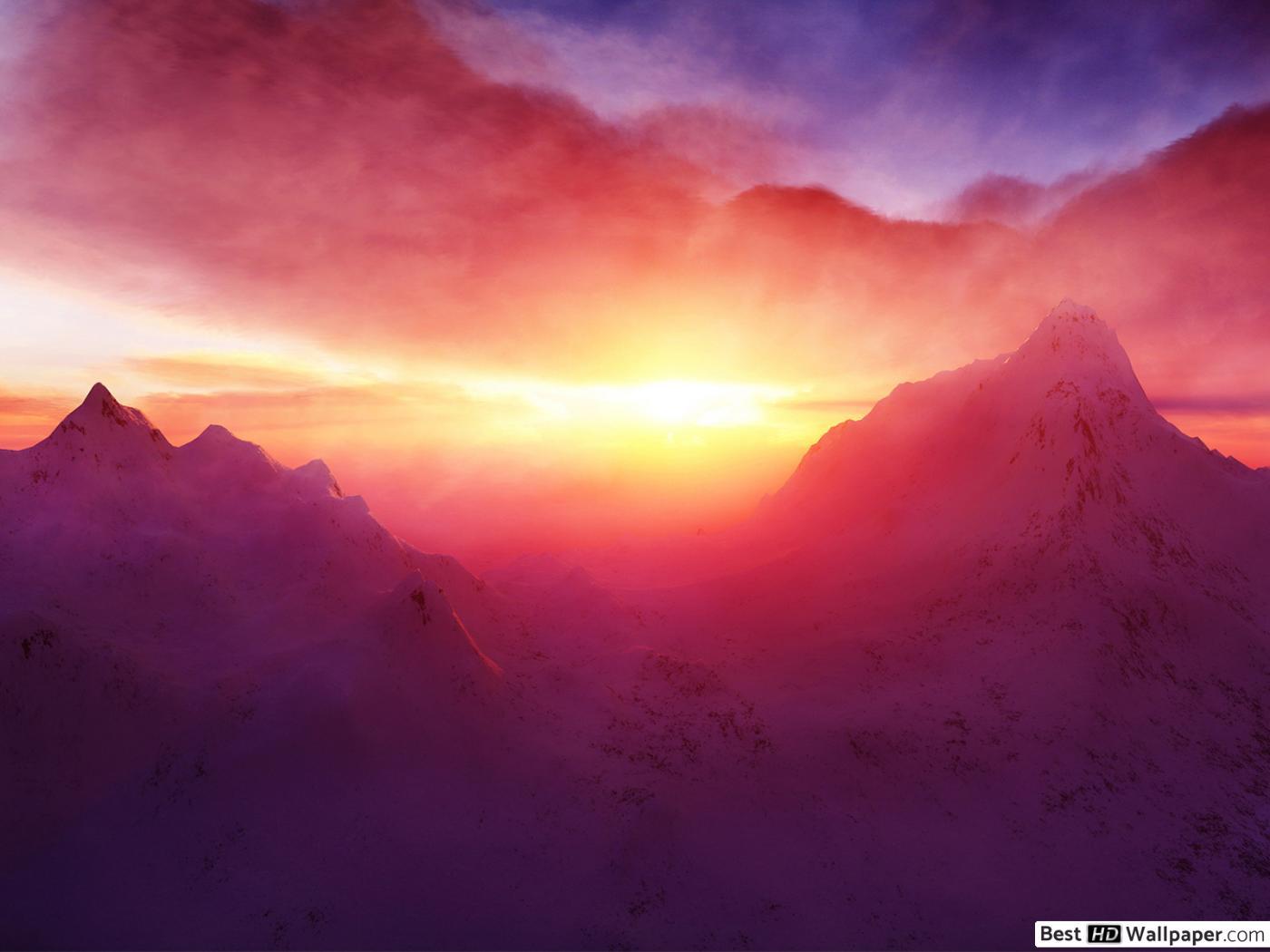 1400x1050 Sunrise in the mountains HD wallpaper download