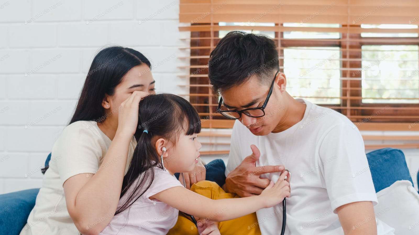 1600x900 Asian family dad, mom and daughter playing funny game as doctor having fun. photo by Tirachard on Envato Elements