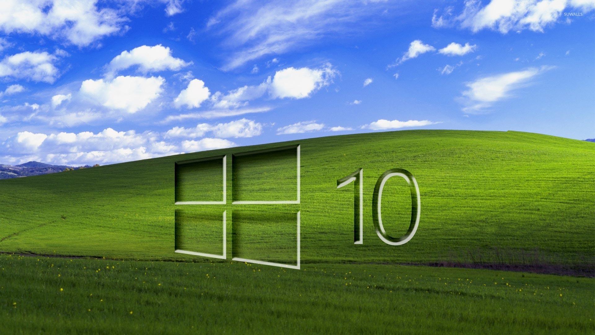 1920x1080 Windows 10 on a green field glass logo wallpaper wallpaper