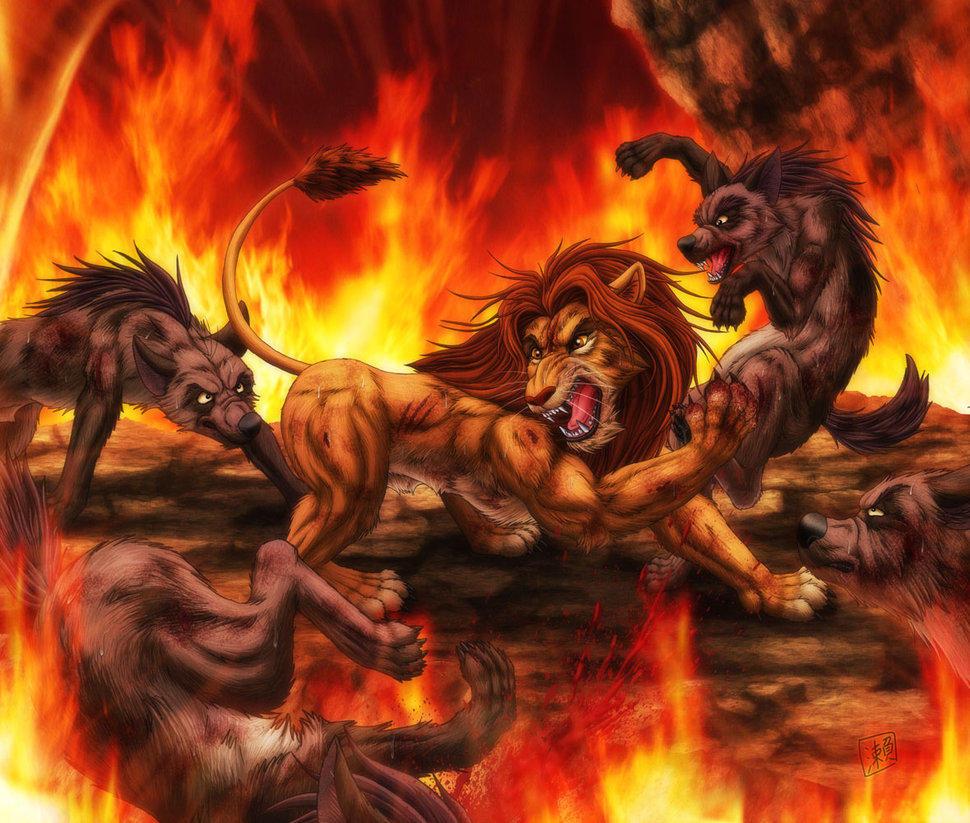 970x823 Simba fighting the Hyenas on Pride Rock. The Lion King