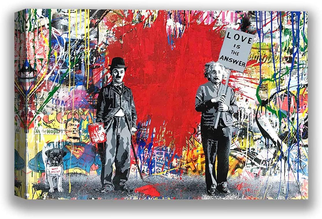 1114x759 Funny Ugly Christmas Sweater Mr Brainwash Canvas Art Love is The Answer Charlie Chaplin Illustration Thierry Guetta Pop Art MBW Street Art Colorful Expressive Decor 8 x 12: Posters & Prints