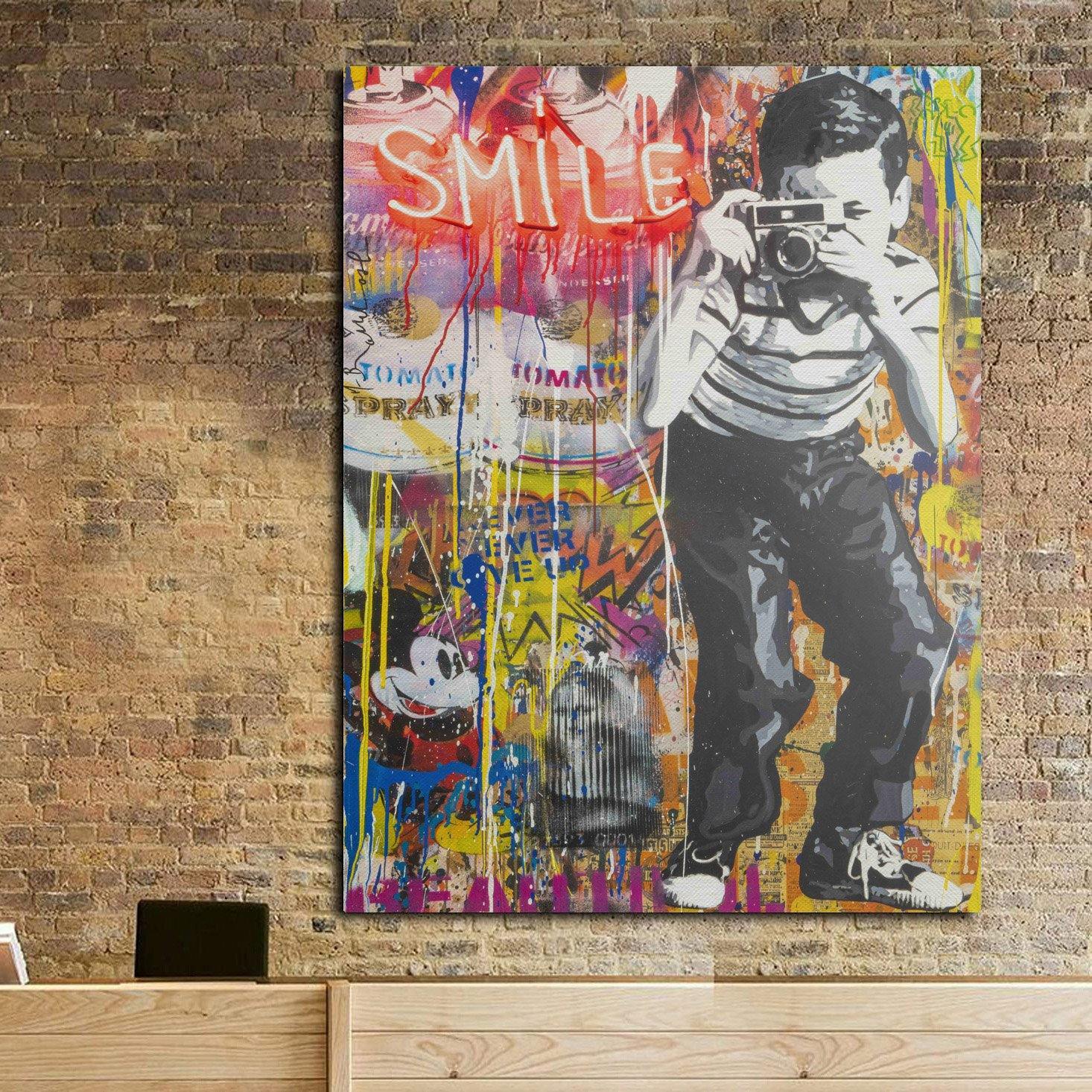 1466x1466 Mr Brainwash Smile Canvas Wall Art Framed Ready To Hang