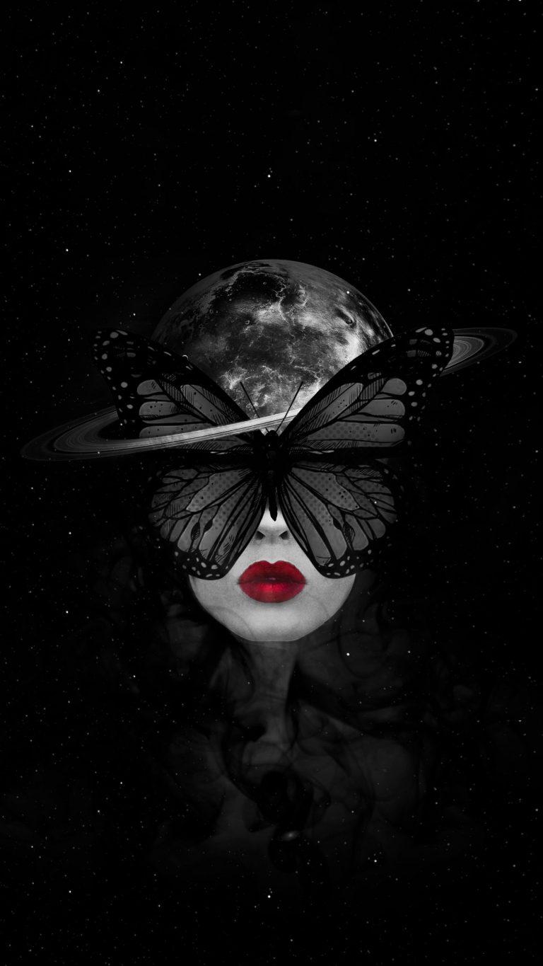 768x1365 Dark Illustration Girl Face Butterfly Amoled iPhone Wallpaper