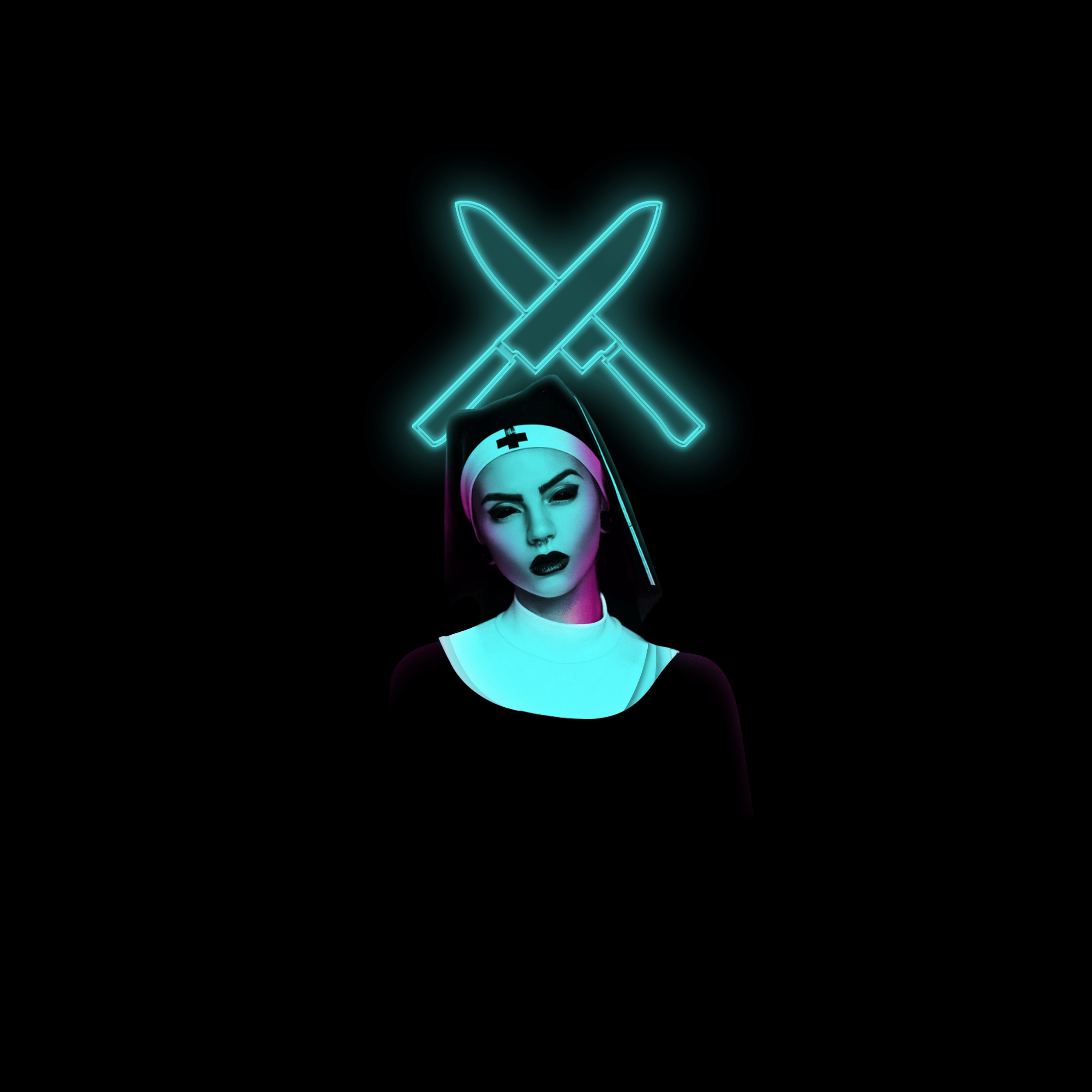 2662x2662 I need this wallpaper without the neon knives please, keeping the completely black background because of AMOLED. I need it in 1600x2560 or higher, thanks. I tried to look for the source