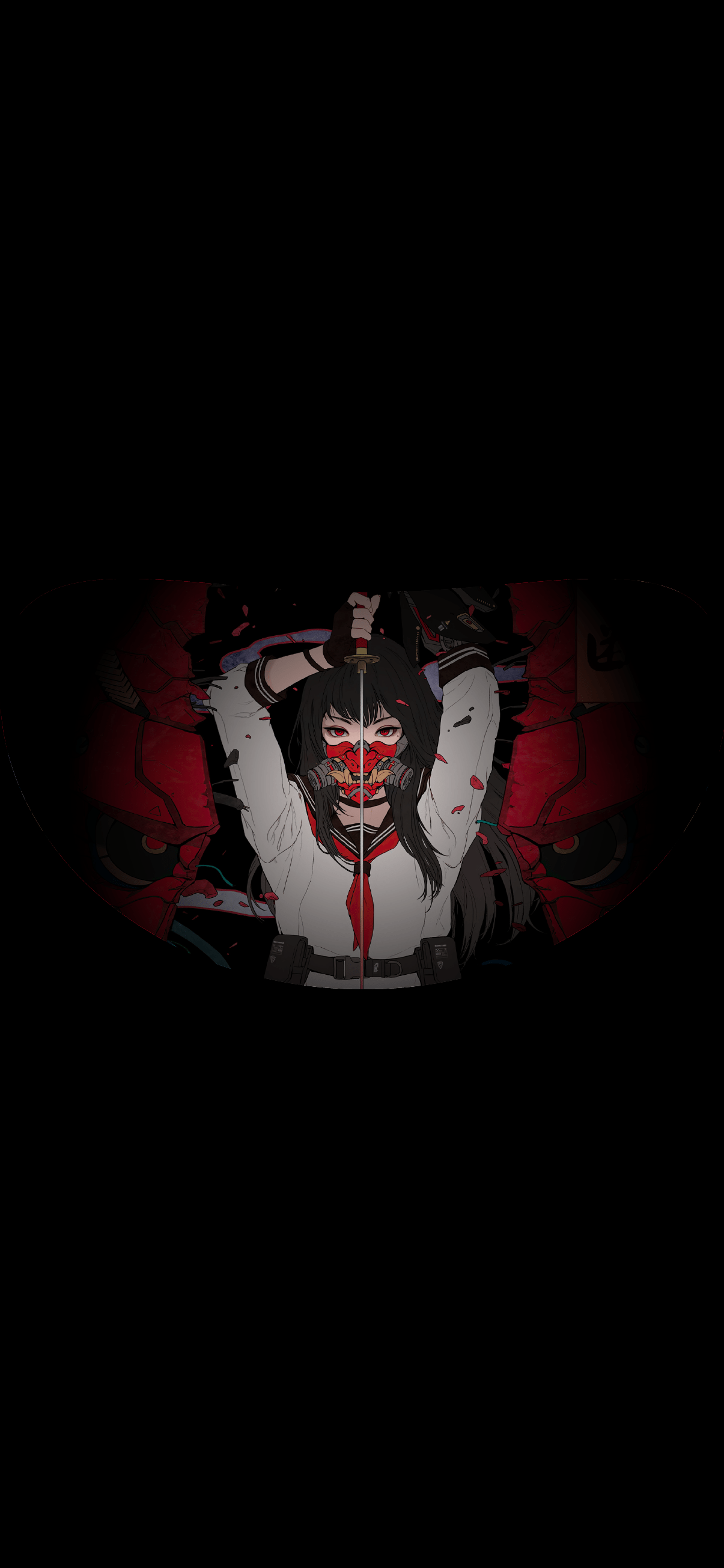 1205x2609 Samurai Anime High School Girl Katana Oni Mask 4K