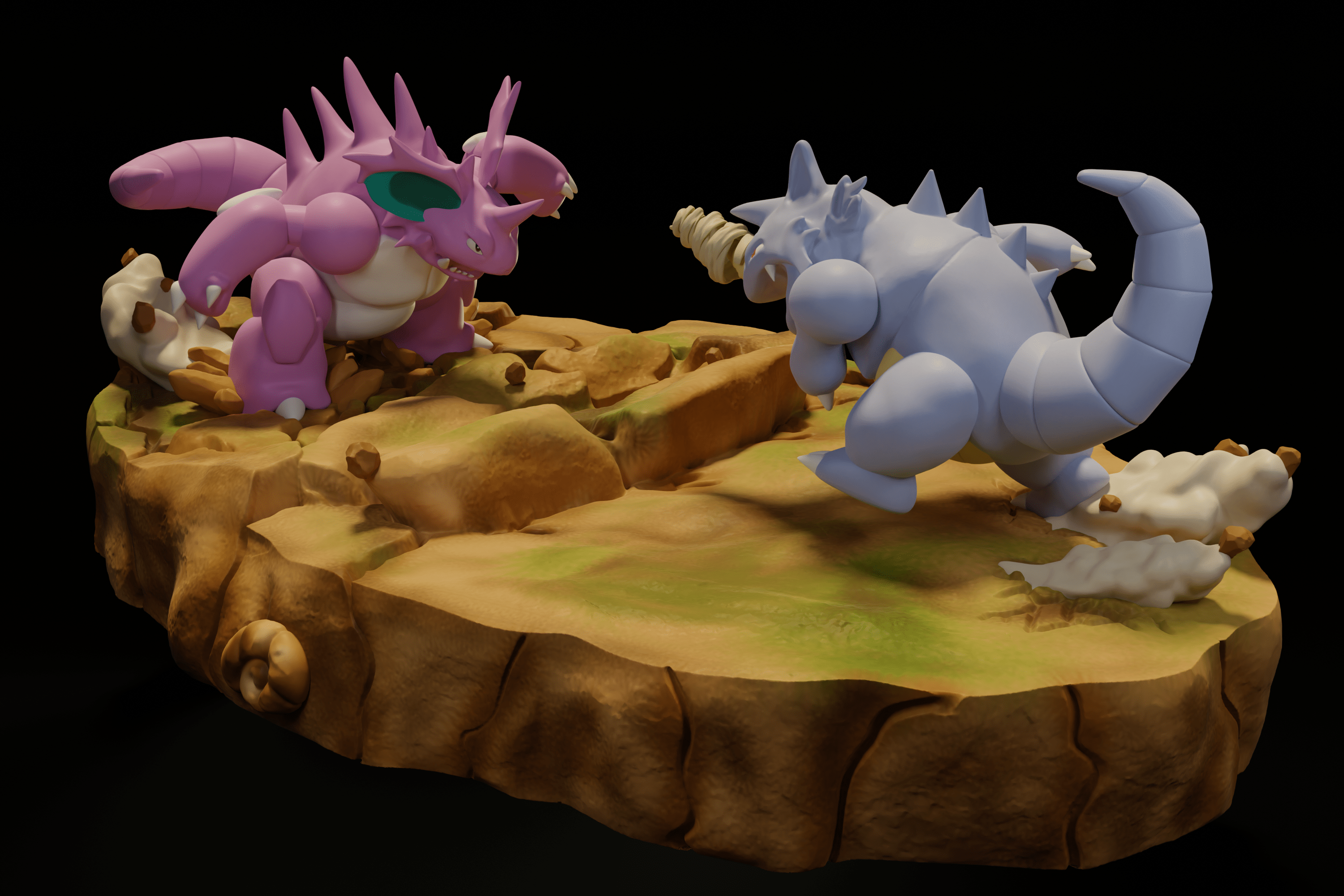 3000x2000 Download STL file POKEMON BATTLE DIORAMA NIDOKING VS RHYDON • 3D print template ・ Cults