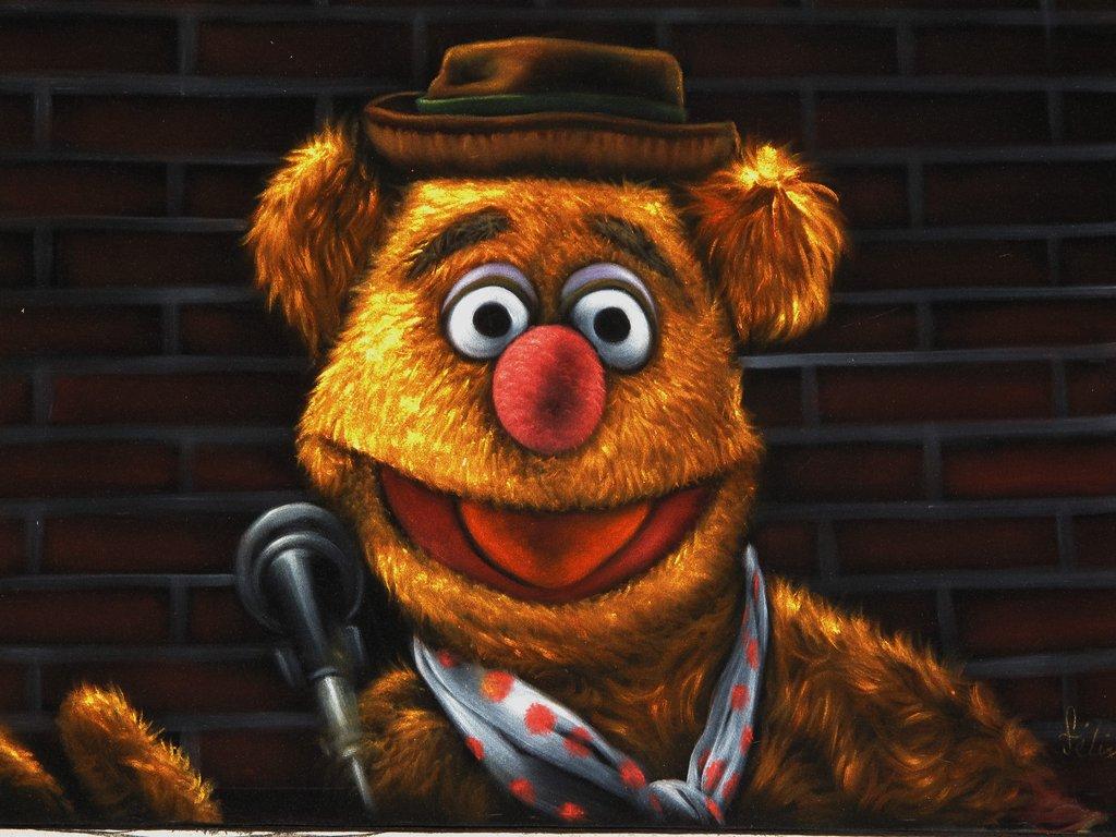 1024x768 Fozzie Bear of the Muppet Show, Original Oil Painting on Black Velvet