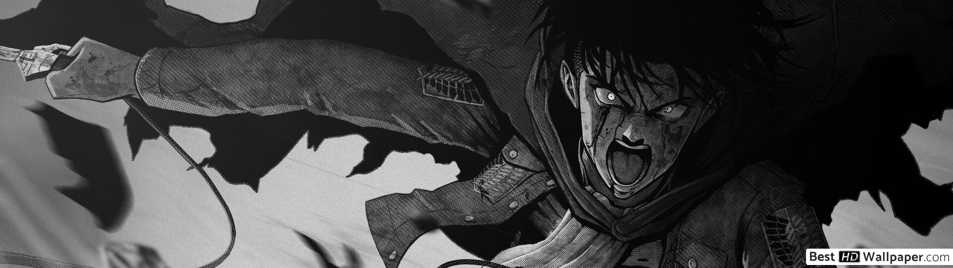 1920x540 Attack On Titan Wallpaper iPhone Black And White