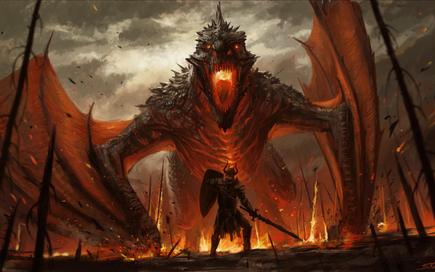 1680x1050 Download 1680x1050 wallpaper dragon and warrior, fantasy, art, widescreen 16: widescreen, 1680x1050 HD image, background, 3843