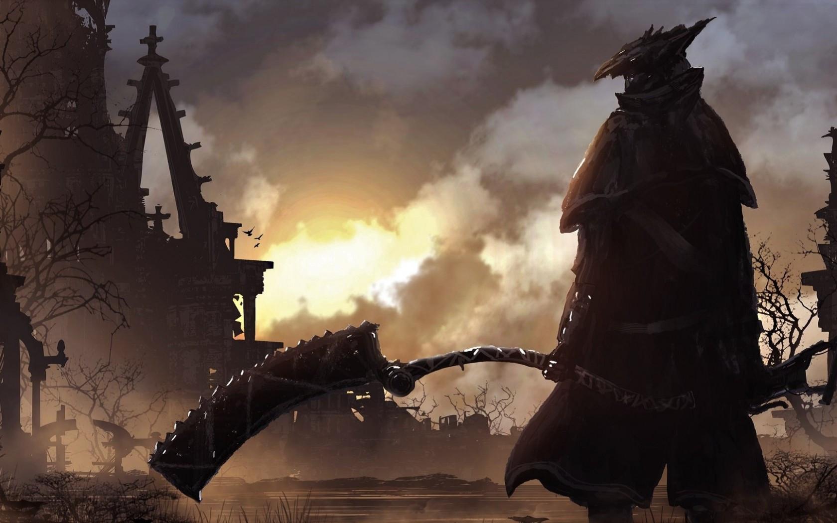 1680x1050 Download 1680x1050 Bloodborne, Warrior, Back View, Castle Wallpaper for MacBook Pro 15 inch