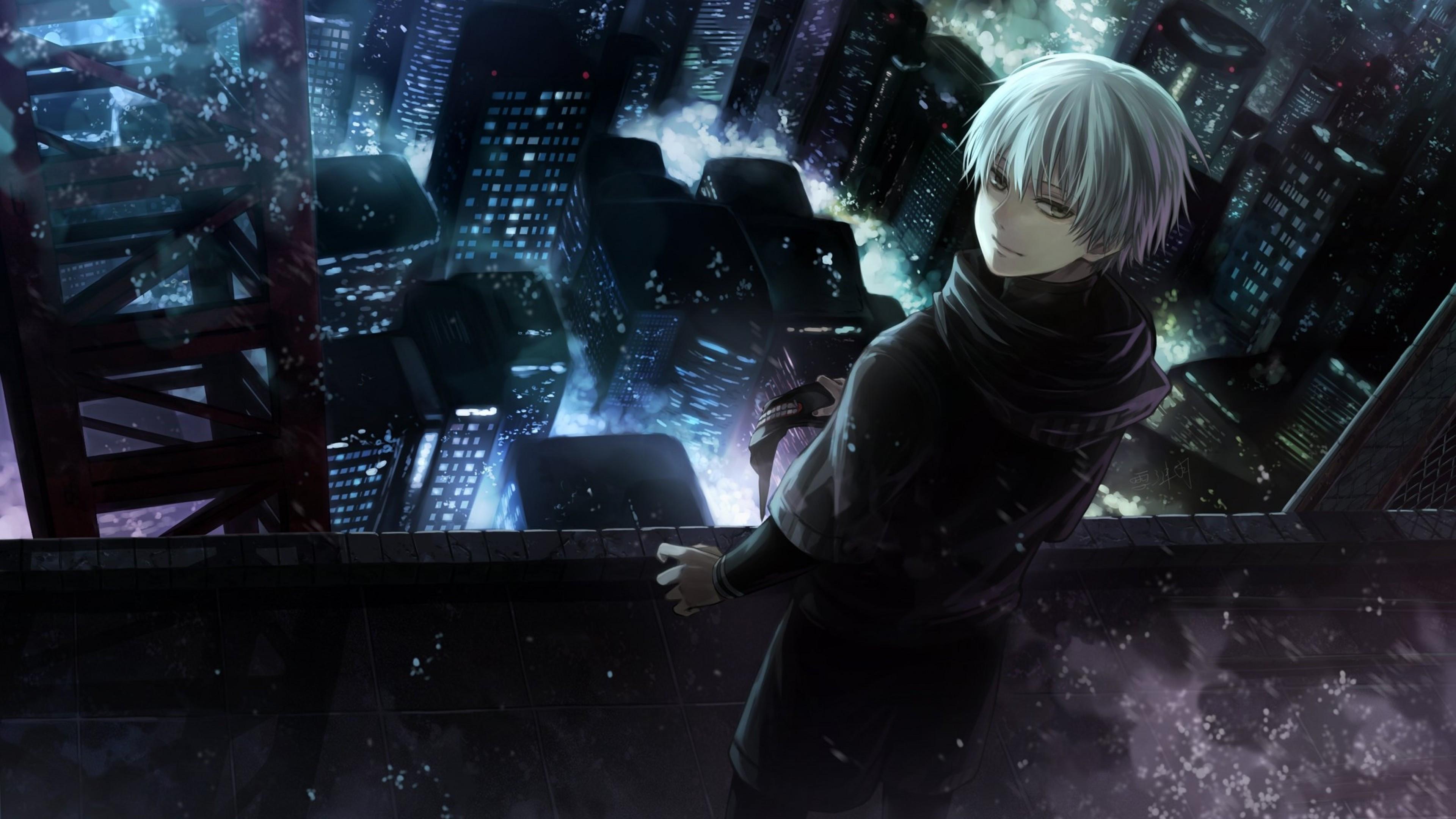 3840x2160 Download 3840x2160 Sasaki Haise, Kaneki Ken, Rooftop, Buildings, Cityscape, Tokyo Ghoul Wallpaper for UHD TV