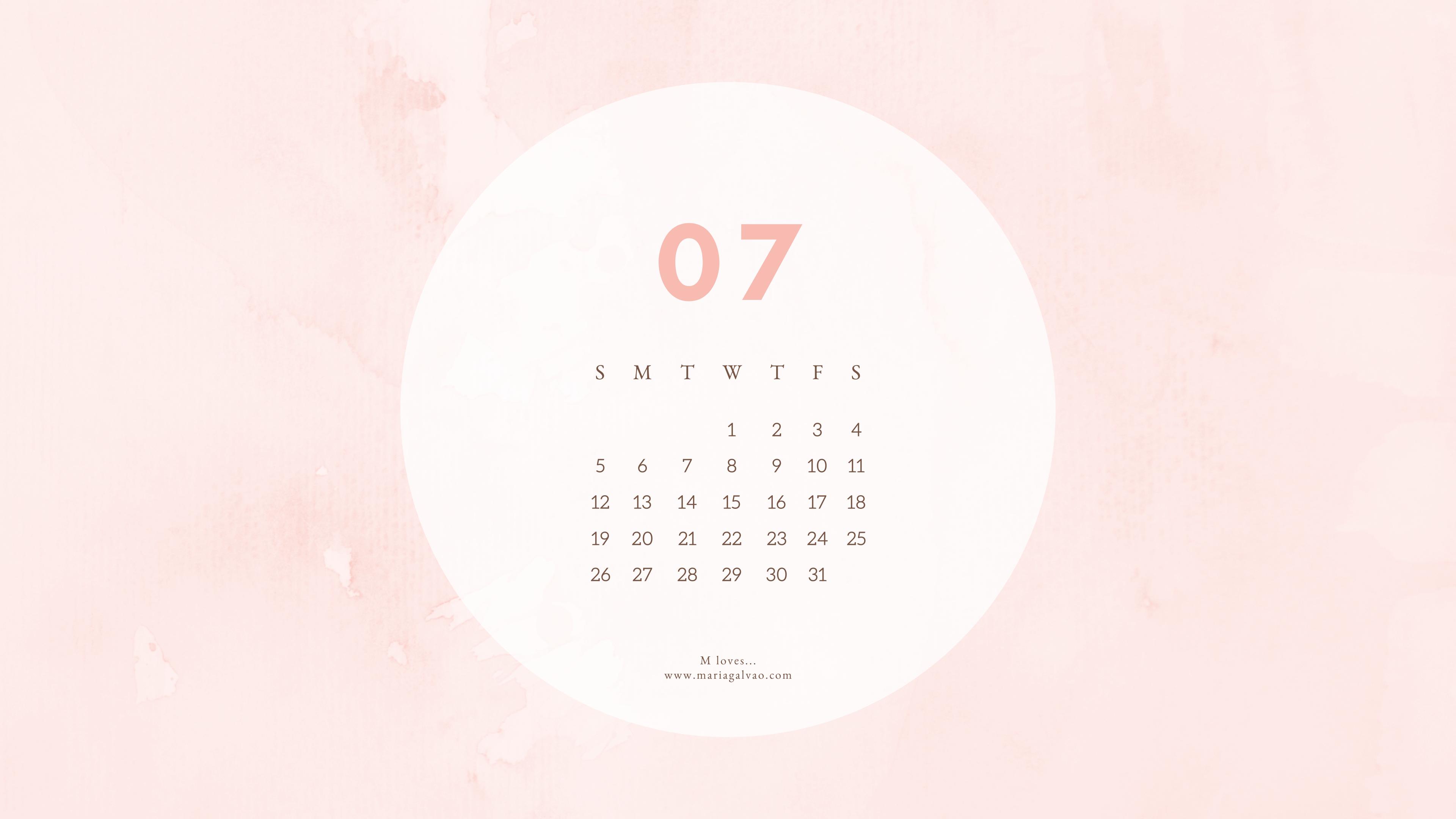 3840x2160 Free July Calendars and Wallpaper for Desktop and Cellphone