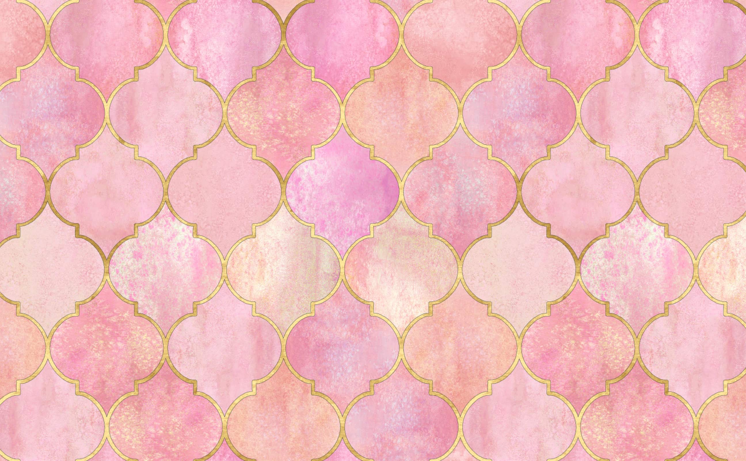 2592x1602 Fruity Pink and Orange Wallpaper with Vintage Golden Moroccan Pattern Wallpaper for Walls
