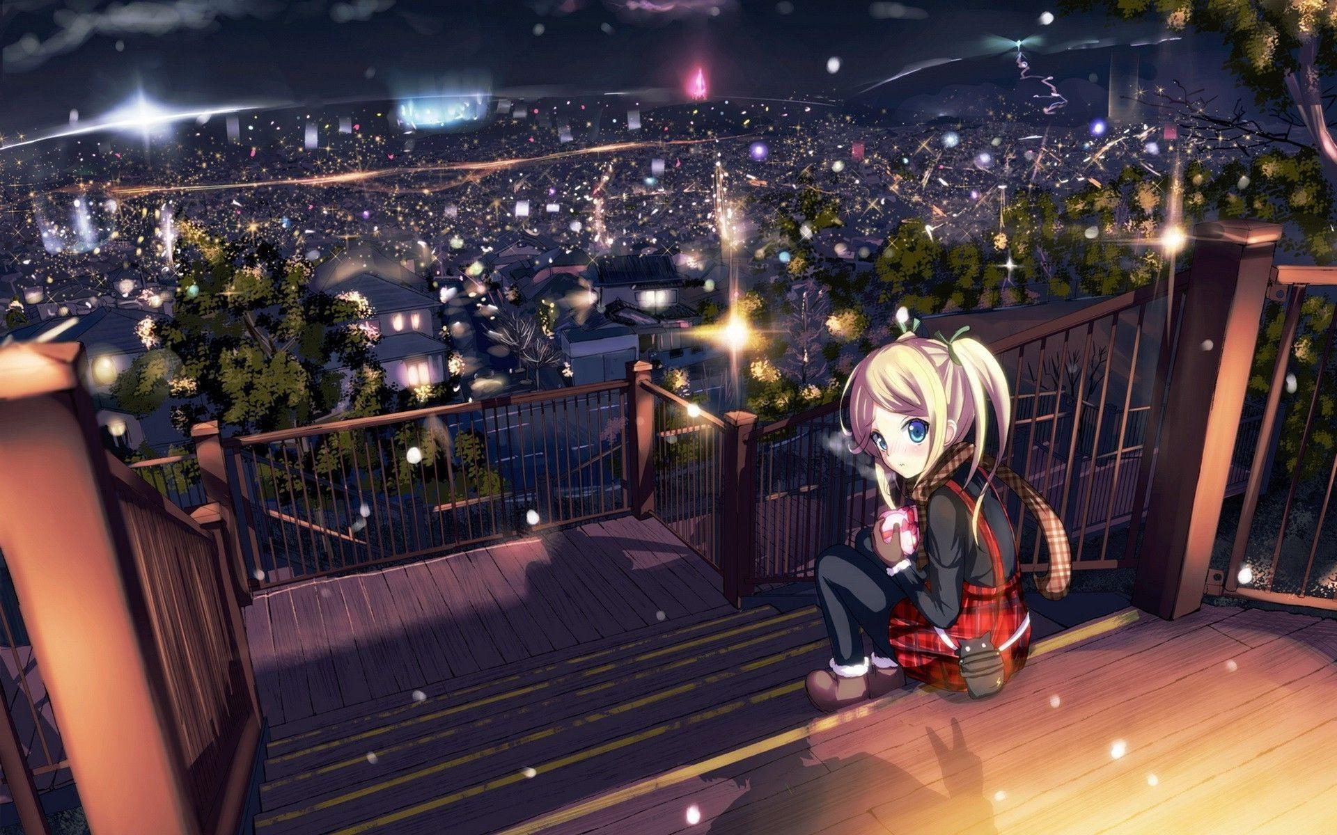 1920x1200 anime Girls, Town, Landscape Wallpaper HD / Desktop and Mobile