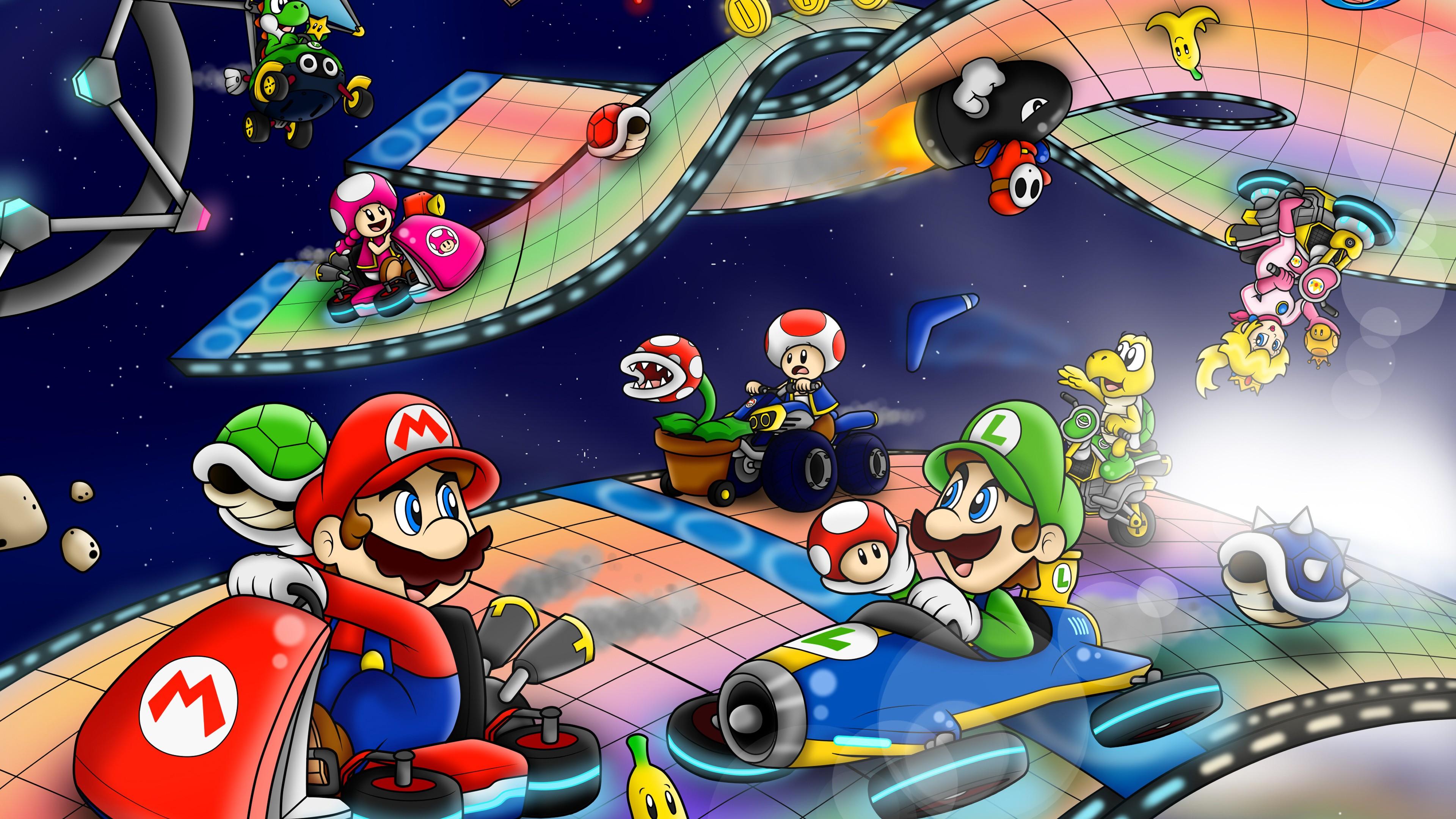 3840x2160 luigi bullet bill koopa troopa luigi mario piranha plant princess peach shy guy toad toadette yoshi 4k HD games Wallpaper