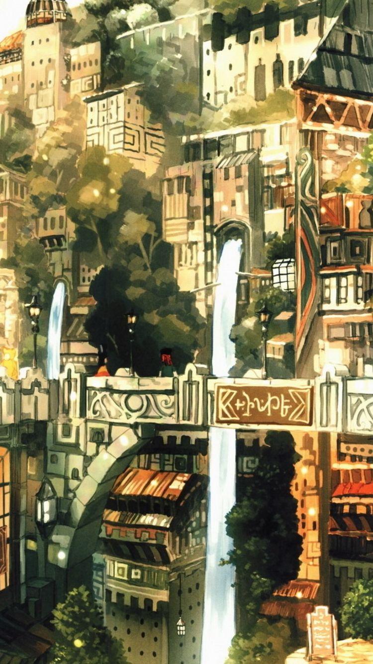 750x1334 Anime City Painting iPhone 6 Wallpaper HD