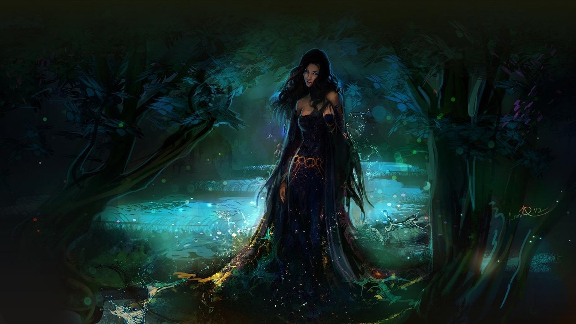 1920x1080 Full HD Wallpaper magic night forest sorceress, Desktop Background HD 1080p