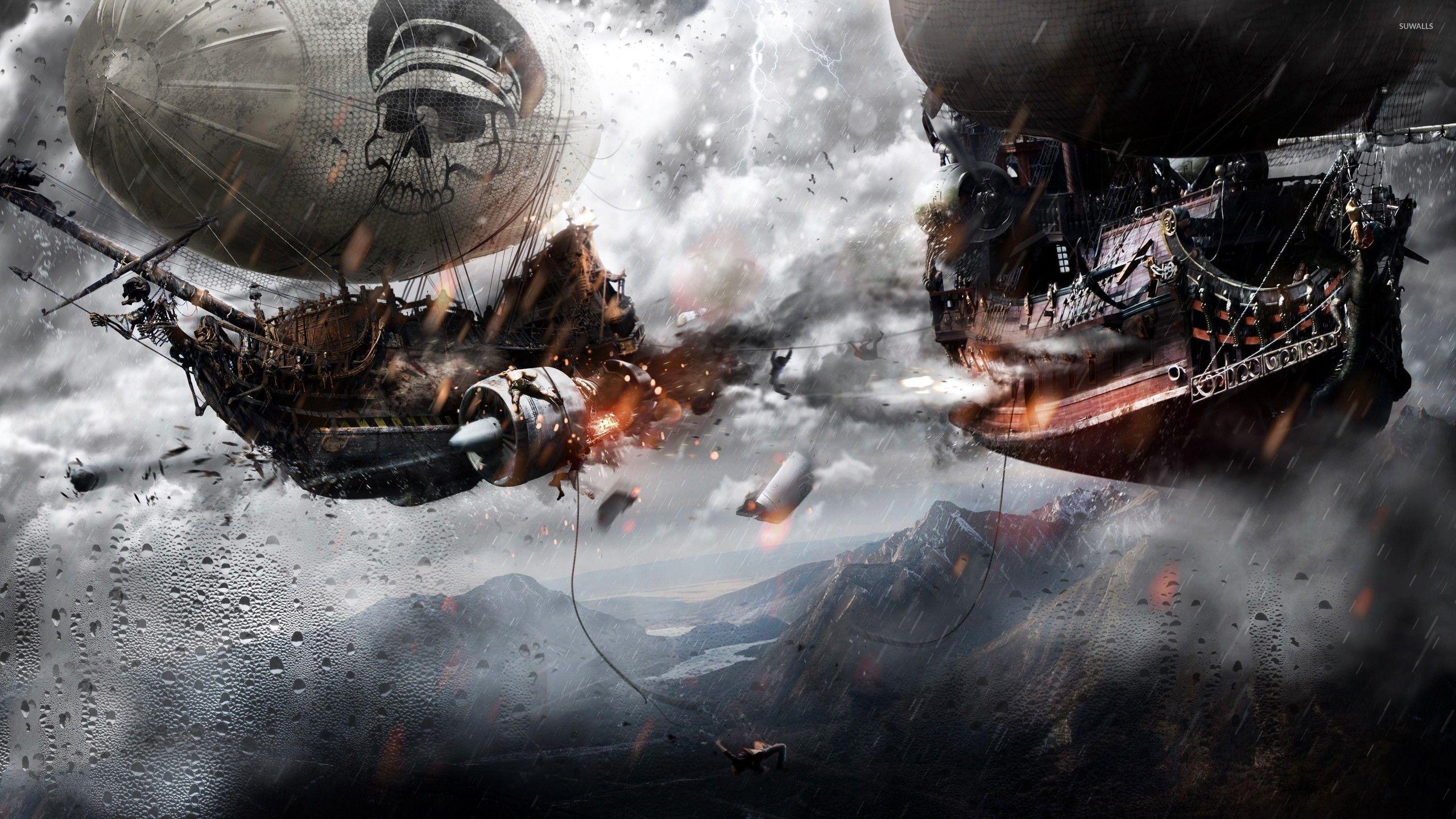 2560x1440 Epic battle wallpaper wallpaper - Steampunk airship, Drawing wallpaper, Space battles