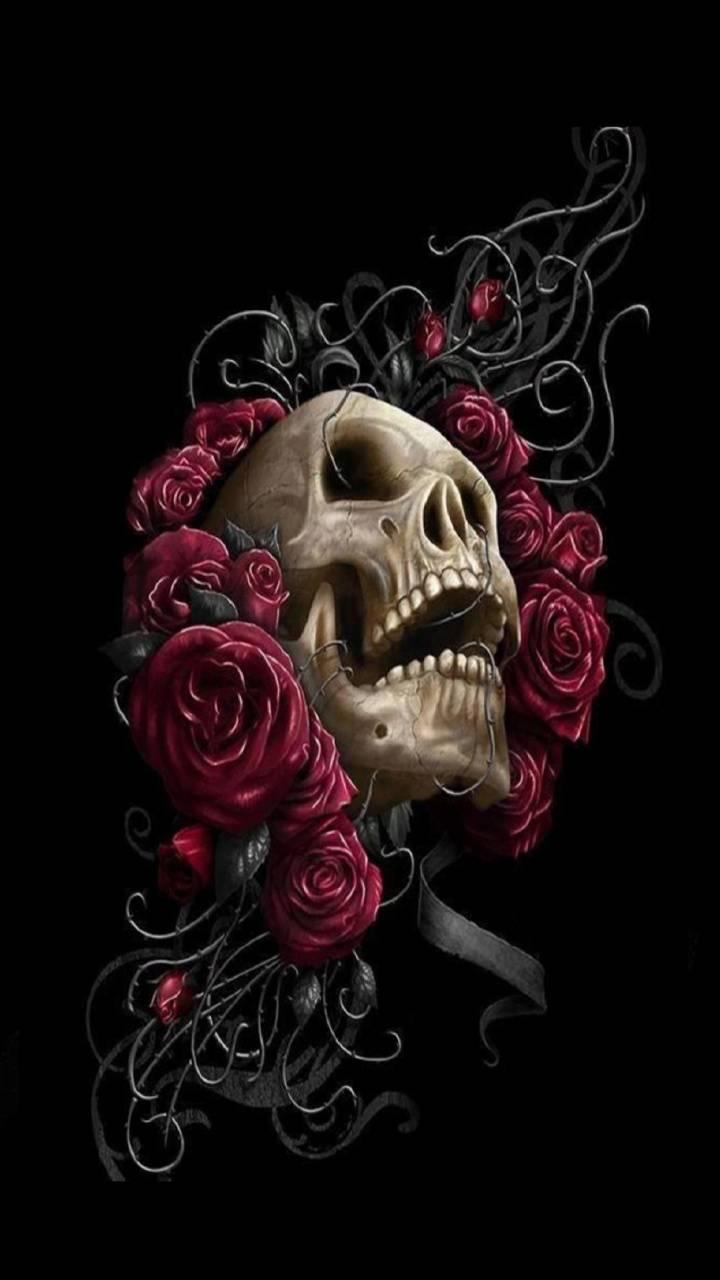 720x1280 Rose Skull Android Wallpaper