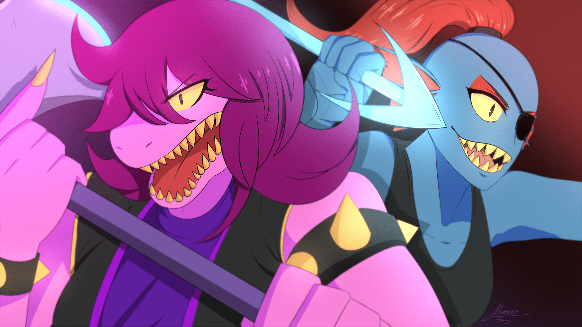 1920x1080 1920x1080 Susie (deltarune), Undyne (Undertale) wallpaper PNG