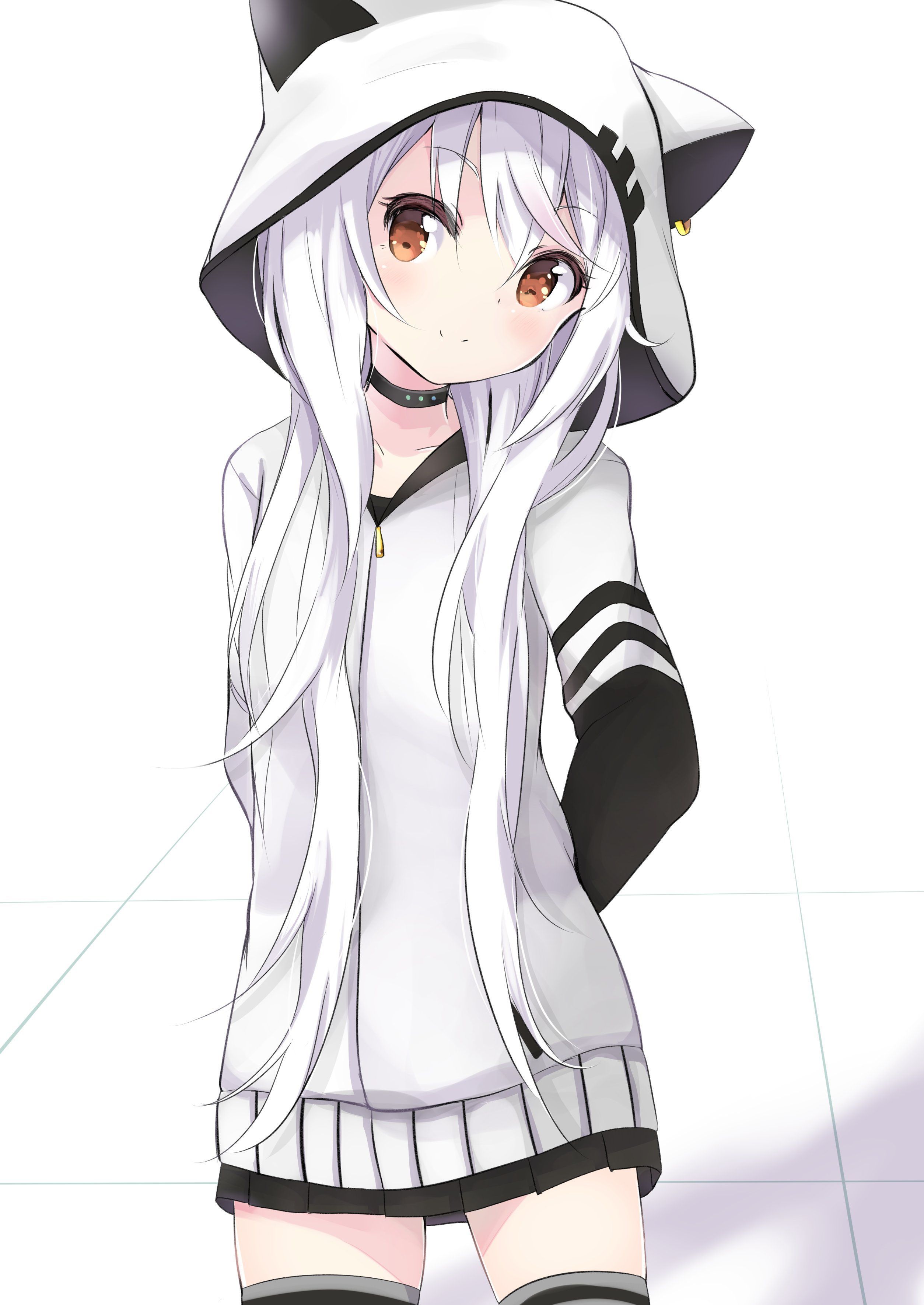2508x3541 Anime Girl Cat Hoodie Wallpaper