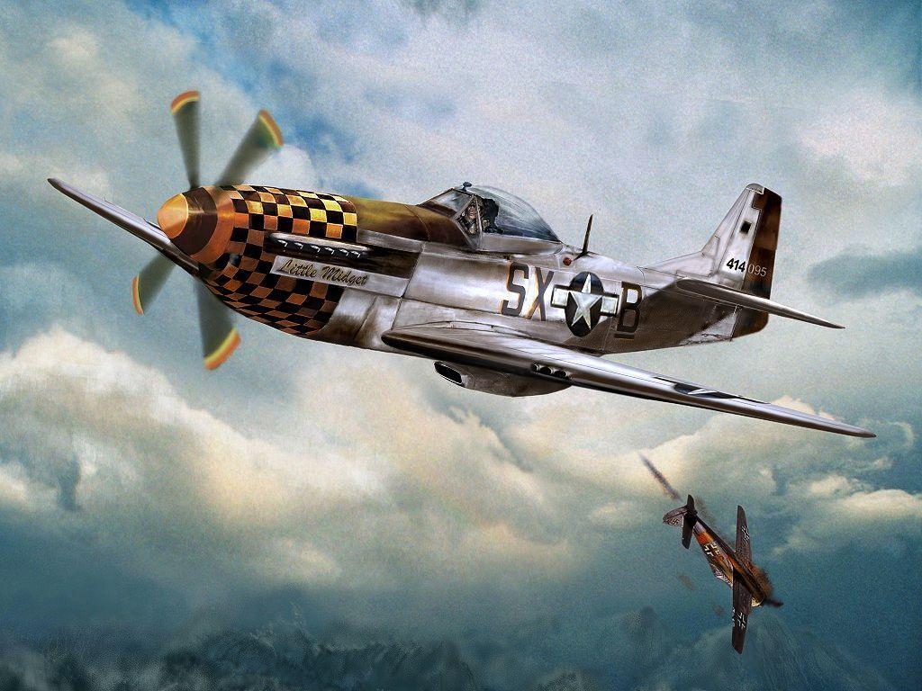 1024x768 Painting Of The North American P 51 Mustang Fighter Little Midget In A Dogfight, Tail No. 414095. Wwii Aircraft, Aircraft Art, Aircraft Painting