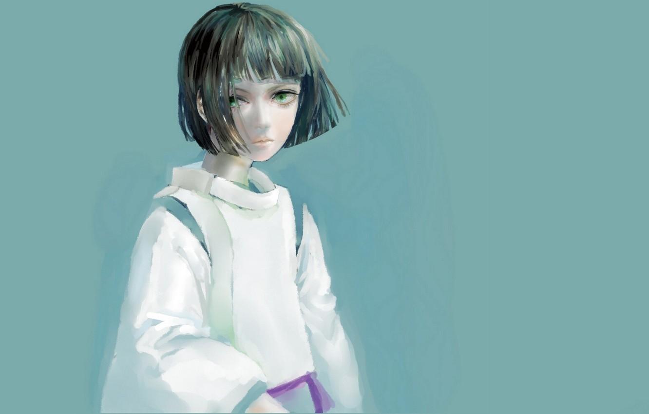 1332x850 Wallpaper haircut, boy, blue background, green eyes, bangs, Haku, Spirited Away, Spirited away image for desktop, section сёнэн