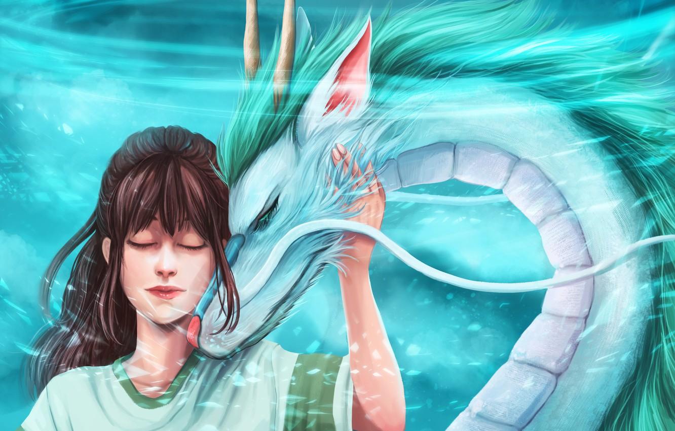 1332x850 Photo Wallpaper Dragon, Fantasy, Girl, Haku, Spirited Away Haku