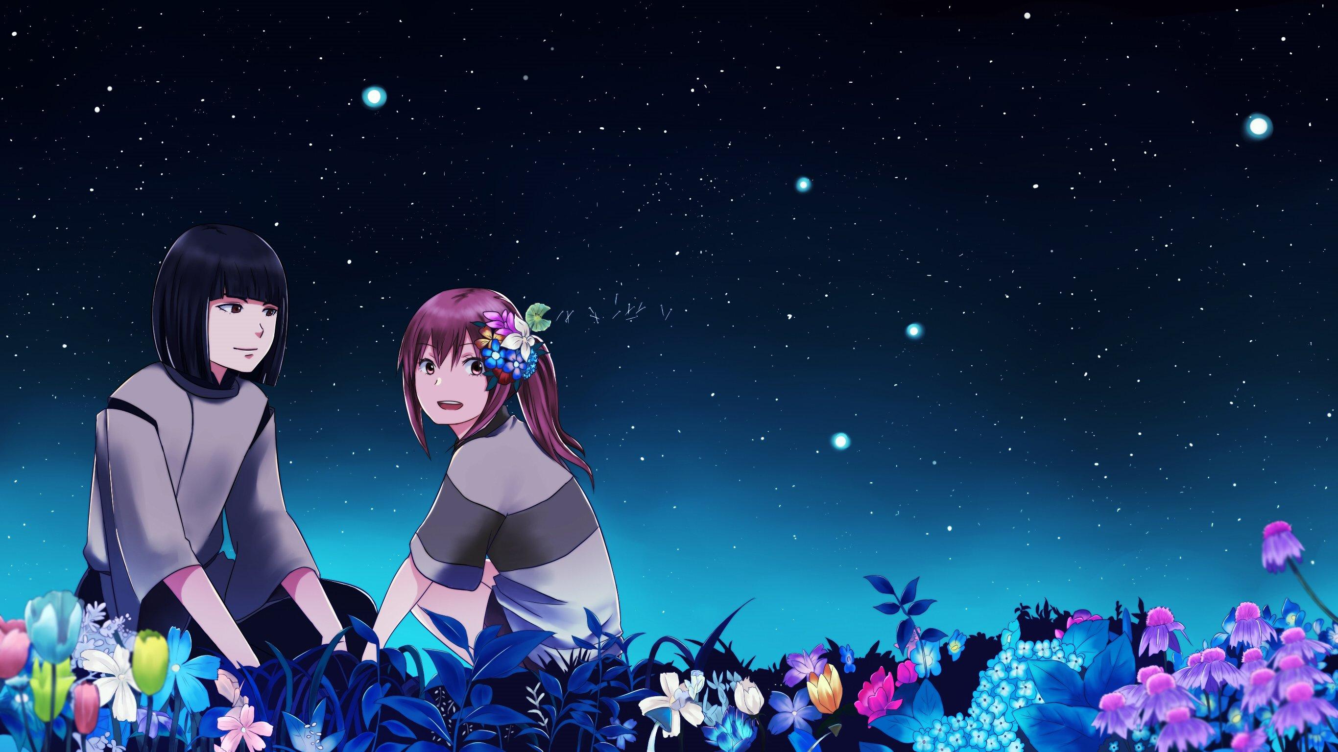 2732x1536 Flowers haku night ogino chihiro spirited away stars wallpaperx1536