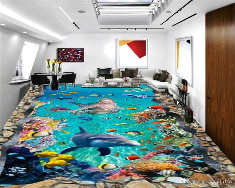 1000x800 Self Adhesive 3D Floor Wallpaper Mermaid And Dolphin Underwater World Digital Printing HD Decorative 3D Floor Wallpaper From Yunlin $25.14