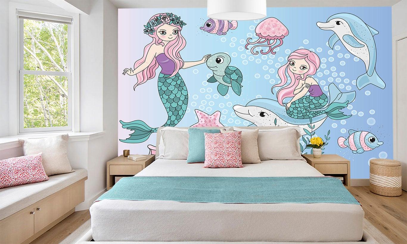 1366x820 Mermaids and Dolphins Wallpaper Mural