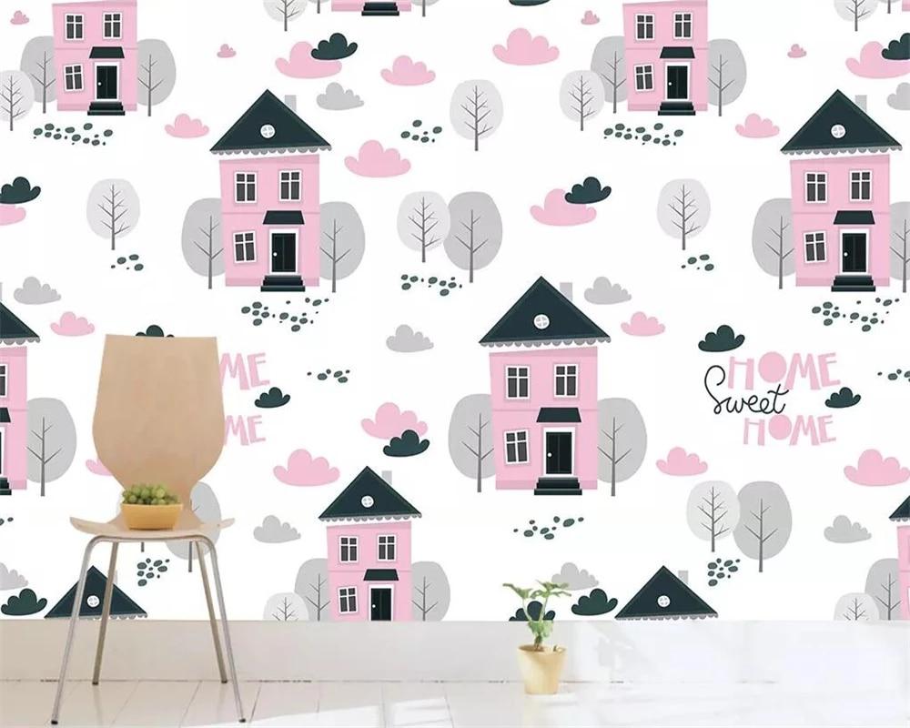 1000x800 Beibehang Wallpaper 3D Photo Cartoon Pink Hand Painted Big Tree House Children Personality Pattern Clothing Store Background