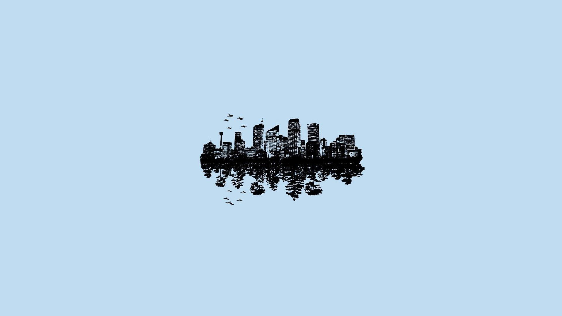 1920x1080 minimal, City, Reflection, Forest, Airplanes, Birds Wallpaper HD / Desktop and Mobile Background