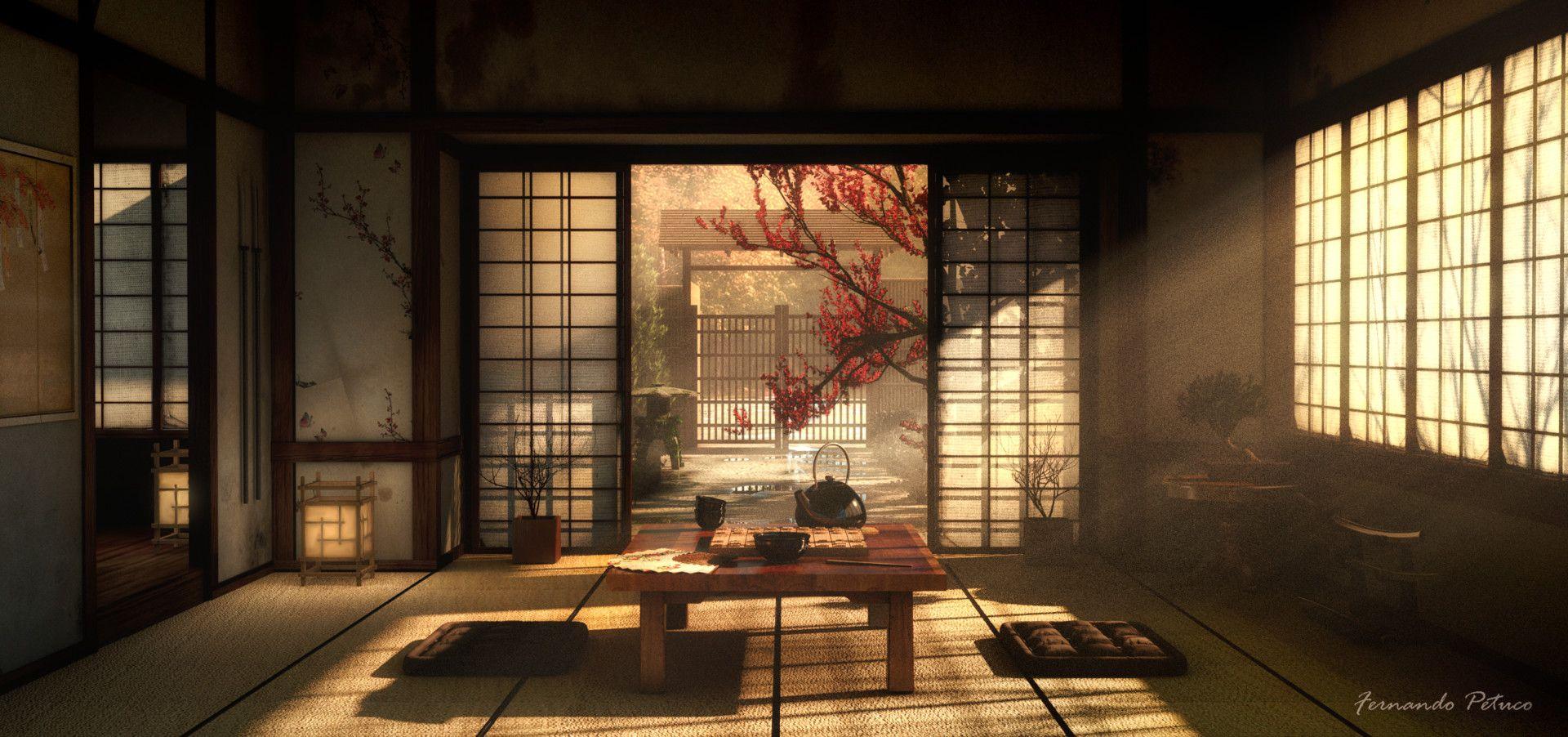 Japanese Traditional Interior - Midnight and close the door, 2D Anime  background, Illustration. Stock Illustration | Adobe Stock