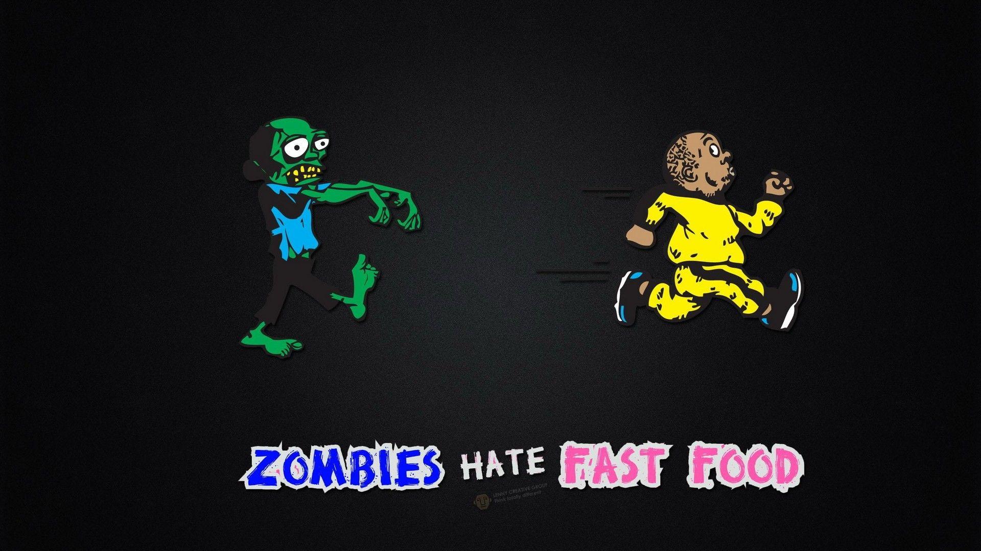 1920x1080 minimalistic, zombies, funny, Comedy, fast food wallpaper