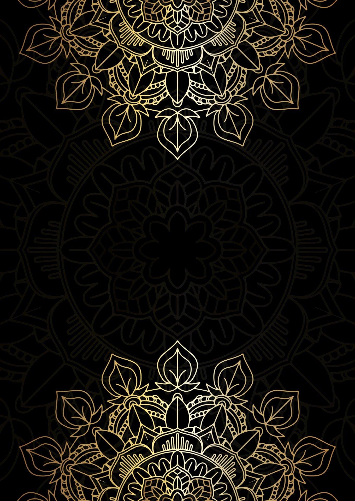 1360x1920 elegant gold and black background with decorative mandala design