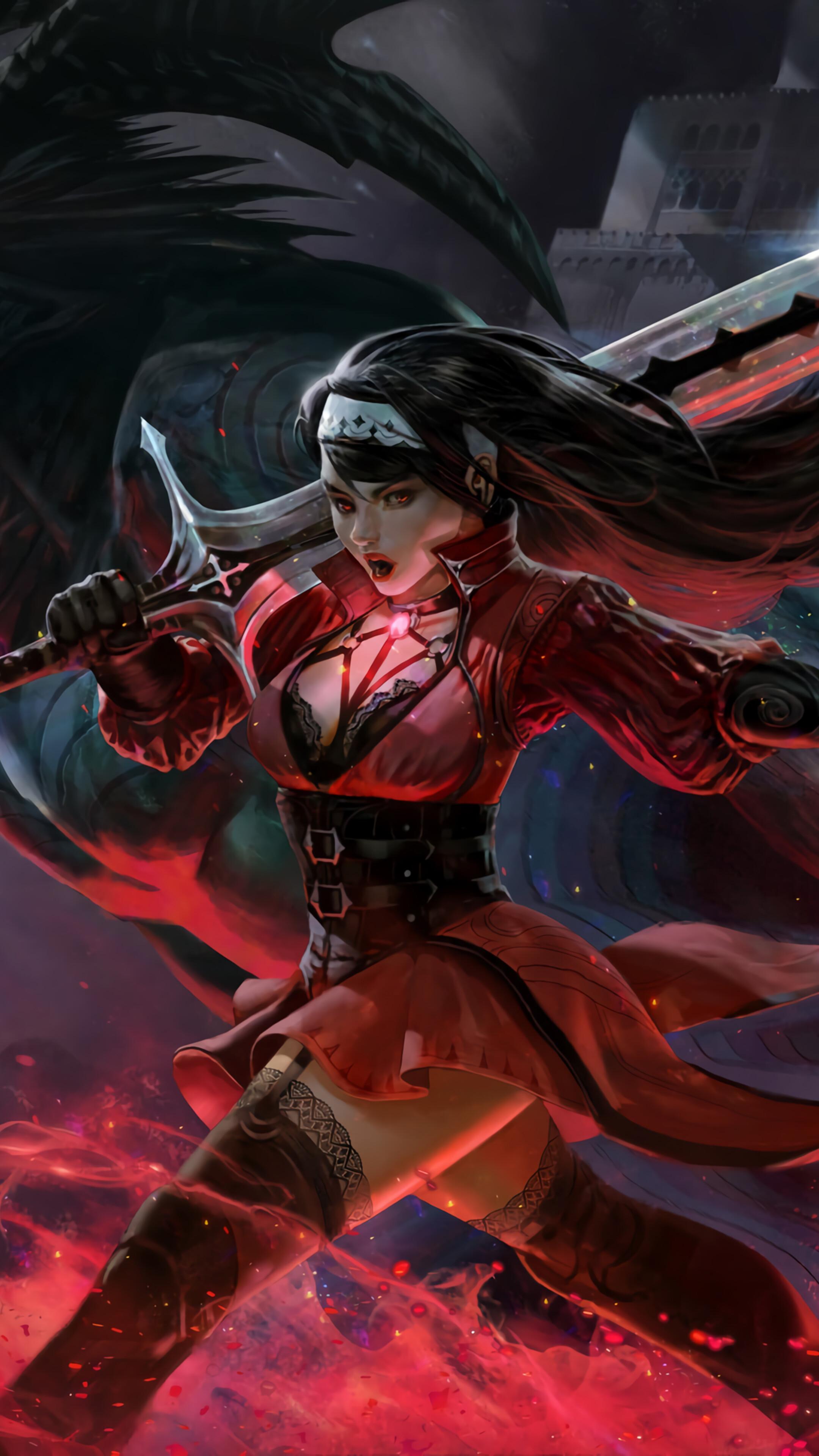 2160x3840 Warrior, Girl, Sword, Fantasy, Demon, 4K phone HD Wallpaper, Image, Background, Photo and Picture. Mocah HD Wallpaper