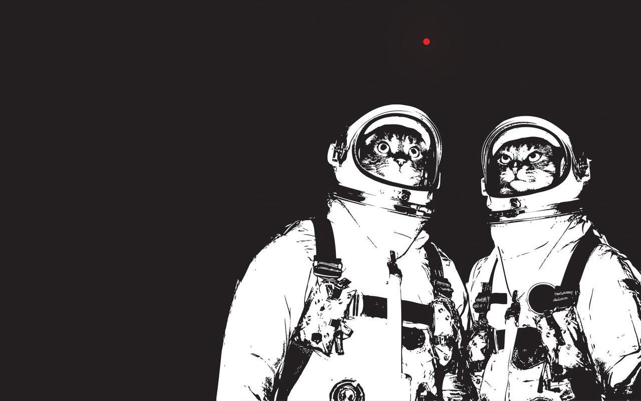 1280x800 drawing, illustration, cat, monochrome, minimalism, cartoon, astronaut, kittens, space suit, Astronauta, sketch, black and white, monochrome photography. Mocah HD Wallpaper