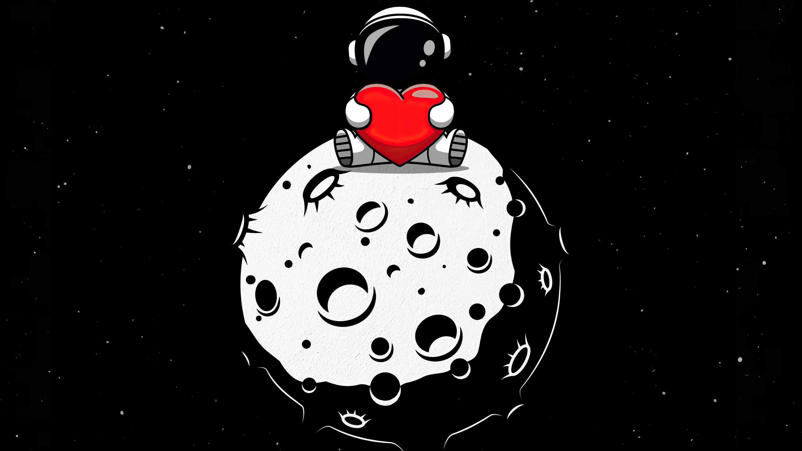 2560x1440 Astronaut with Heart over Moon 1440P Resolution Wallpaper, HD Artist 4K Wallpaper, Image, Photo and Background