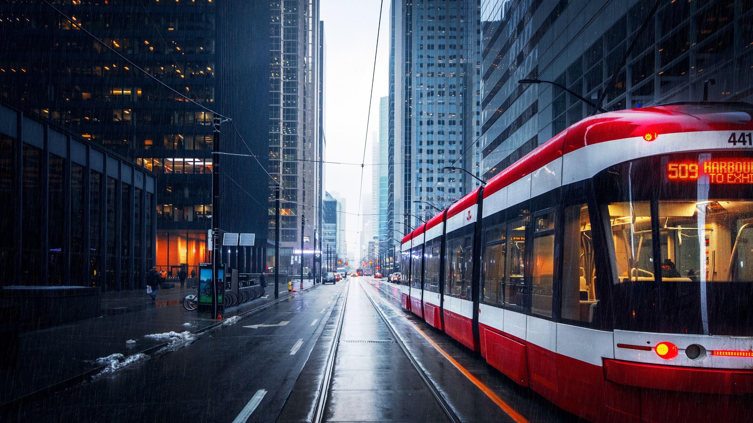 2560x1440 Tram In Downtown Toronto 1440P Resolution HD 4k Wallpaper, Image, Background, Photo and Picture