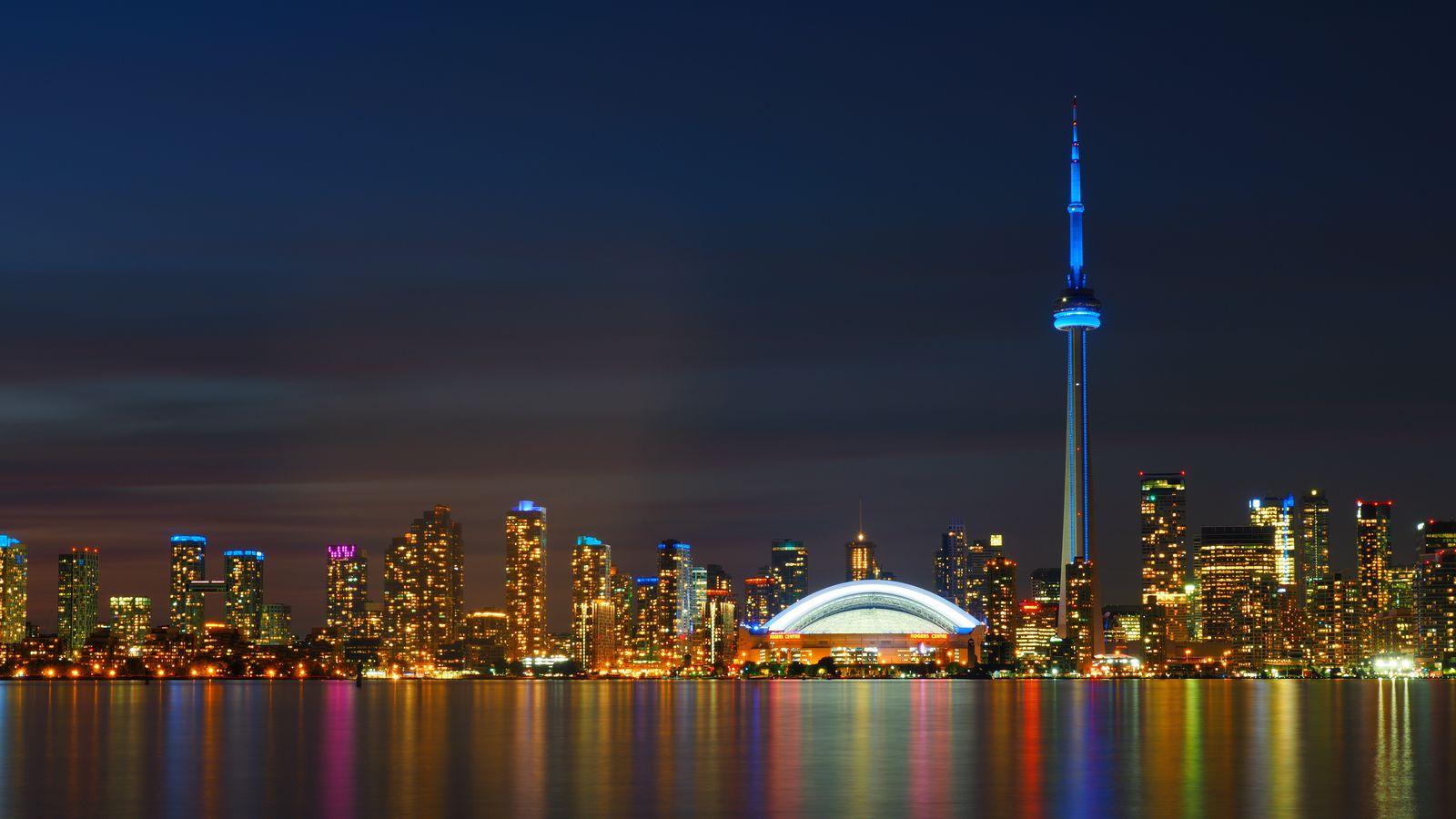 1600x900 Download wallpaper 1600x900 toronto, skyscrapers, night, panorama widescreen 16:9 HD background